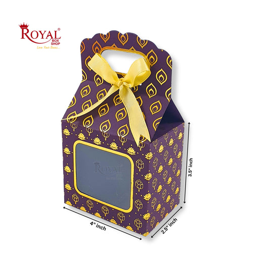 Premium Gift Box with Window I Purple Flower Leaf Print I 4x2.5x3.5 inches I For Return Favor Gift, Baby Shower Gifts, Room Hampers, Candy Box, Birthday Return Gift Royal Box Shop