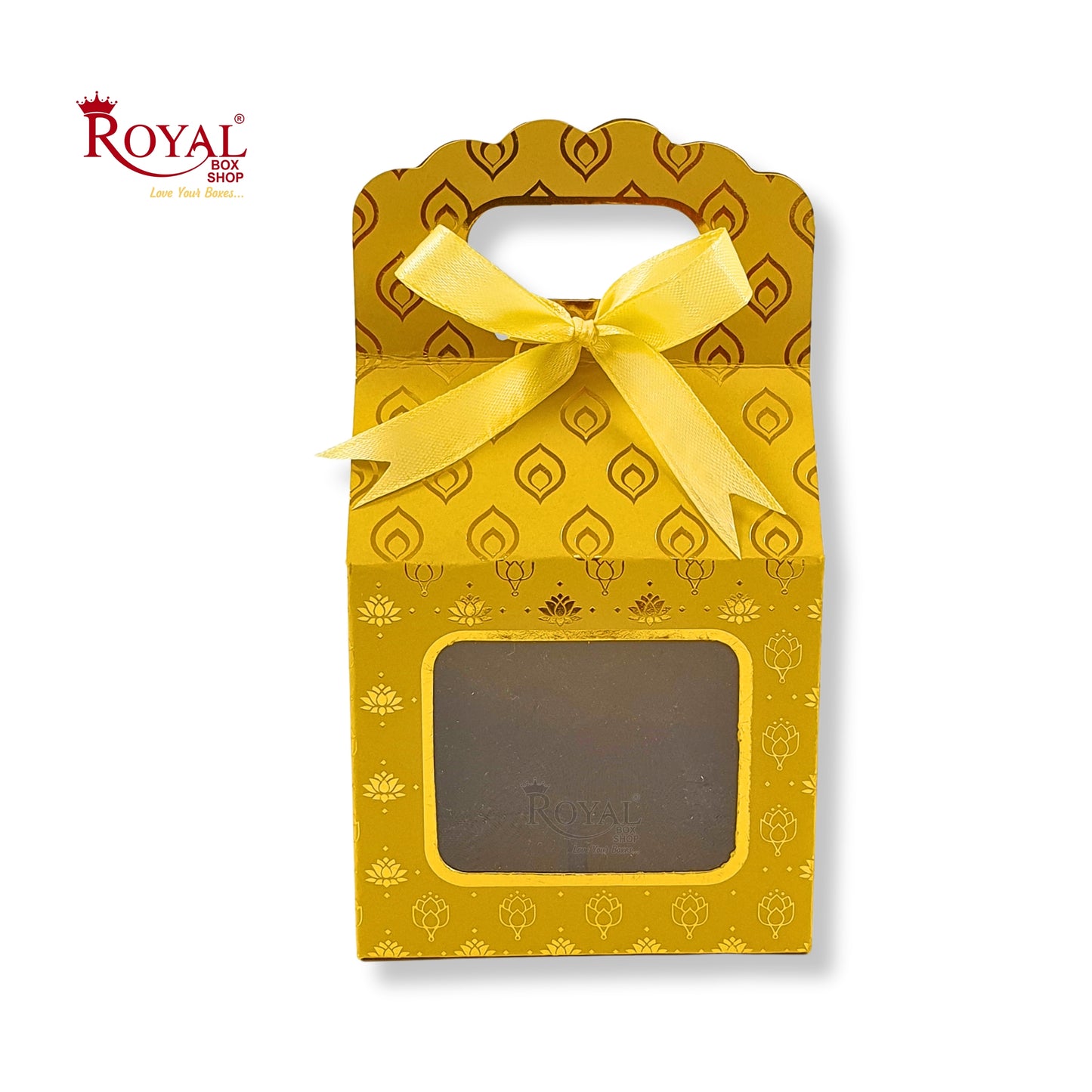 Premium Gift Box with Window I Yellow Flower Leaf Print I 4x2.5x3.5 inches I For Return Favor Gift, Baby Shower Gifts, Room Hampers, Candy Box, Birthday Return Gift Royal Box Shop