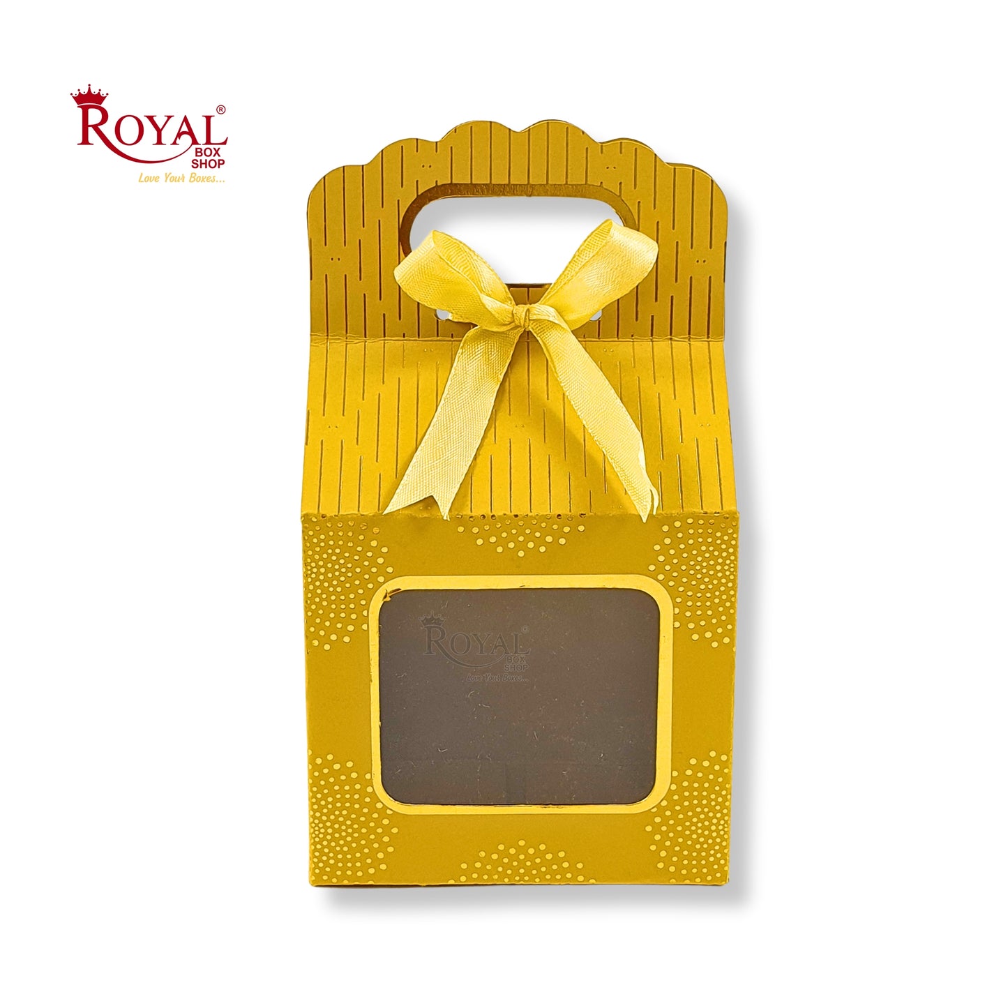 Premium Gift Box with Window I Yellow Gold Leaf Print I 4x2.5x3.5 inches I For Return Favor Gift, Baby Shower Gifts, Room Hampers, Candy Box, Birthday Return Gift Royal Box Shop