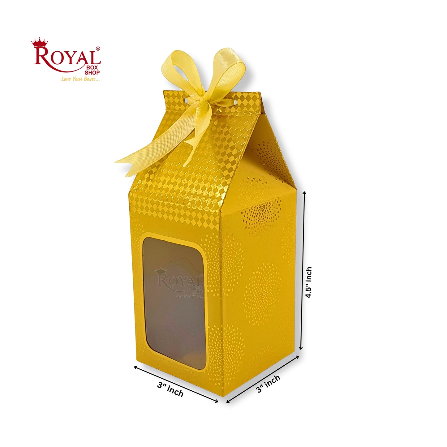 Premium Gift Box with Window I Yellow Gold Leafing Print I 4.5x3x3 inches I For Return Favor Gift, Baby Shower Gifts, Room Hampers, Candy Box, Birthday Return Gift Royal Box Shop