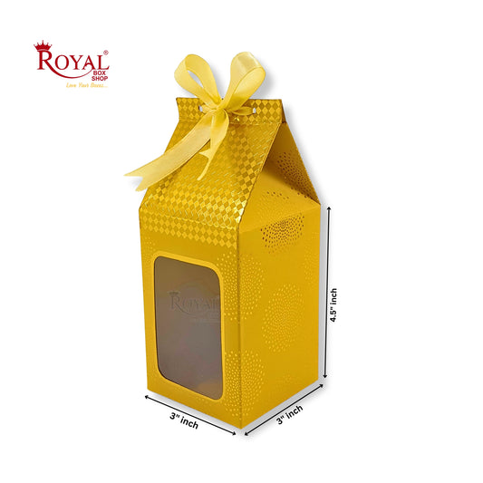 Premium Gift Box with Window I Yellow Gold Leafing Print I 4.5x3x3 inches I For Return Favor Gift, Baby Shower Gifts, Room Hampers, Candy Box, Birthday Return Gift Royal Box Shop