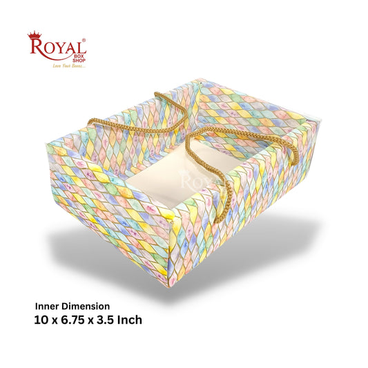 Premium Gift Hamper Bags with Transparent Lid I 10 x 6.75 x 3.5 inches I Multicolor I Christmas Gifting, Party Gifts, Return favor Gifting Royal Box Shop