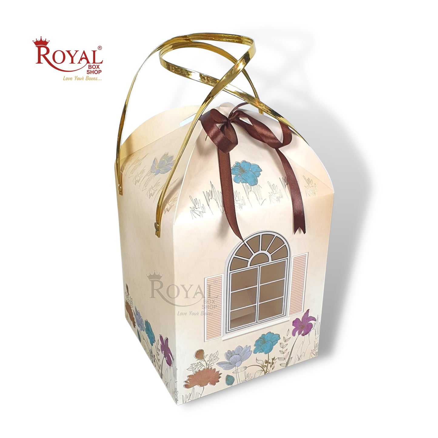 Premium Hut Theme Boxes I 7.5x7.5x8.5 Inch I Cream Color Gold Leaf Printing I Christmas Gifting, Wedding, Corporate, Birthday Return Gifting Hamper Bags Royal Box Shop