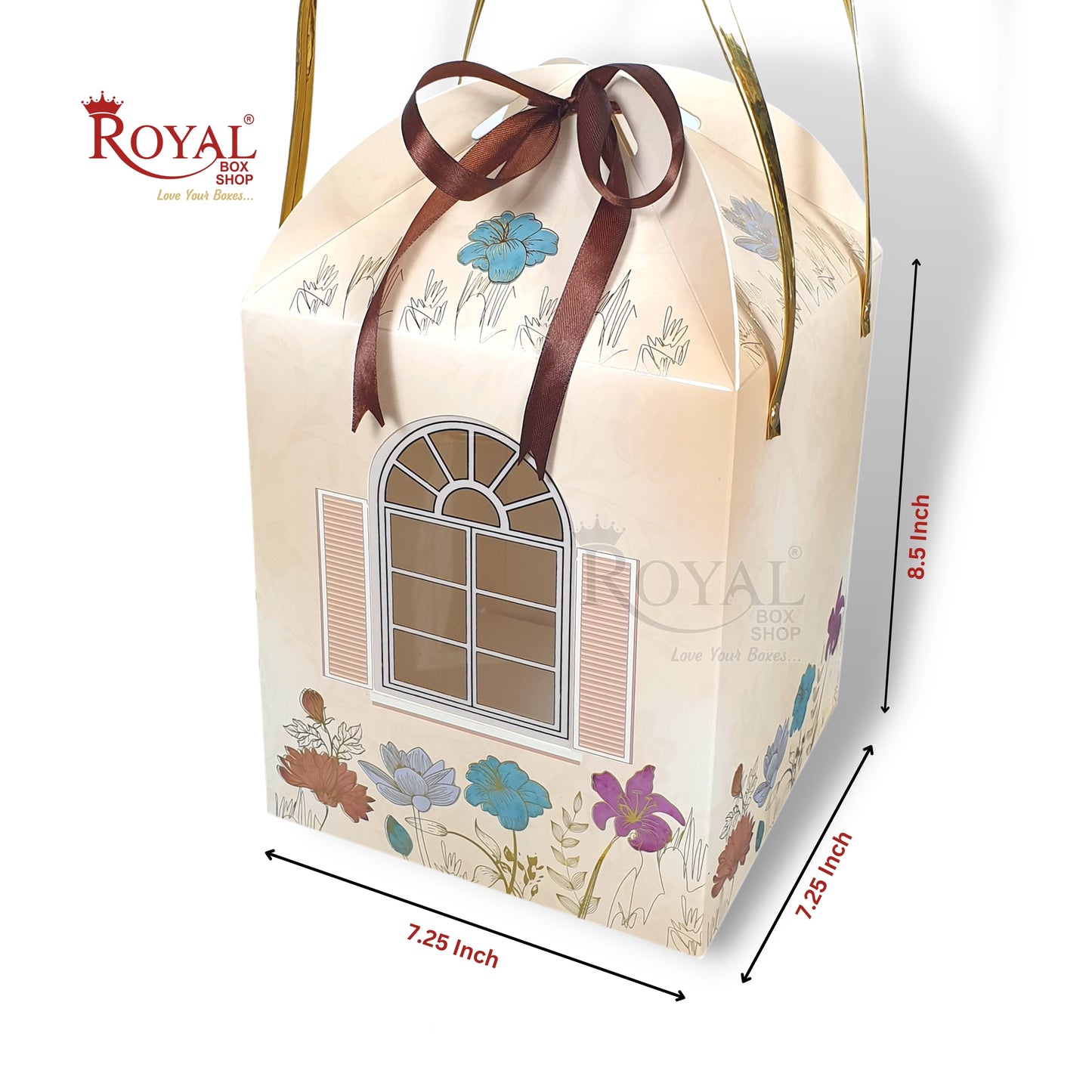 Premium Hut Theme Boxes I 7.5x7.5x8.5 Inch I Cream Color Gold Leaf Printing I Christmas Gifting, Wedding, Corporate, Birthday Return Gifting Hamper Bags Royal Box Shop