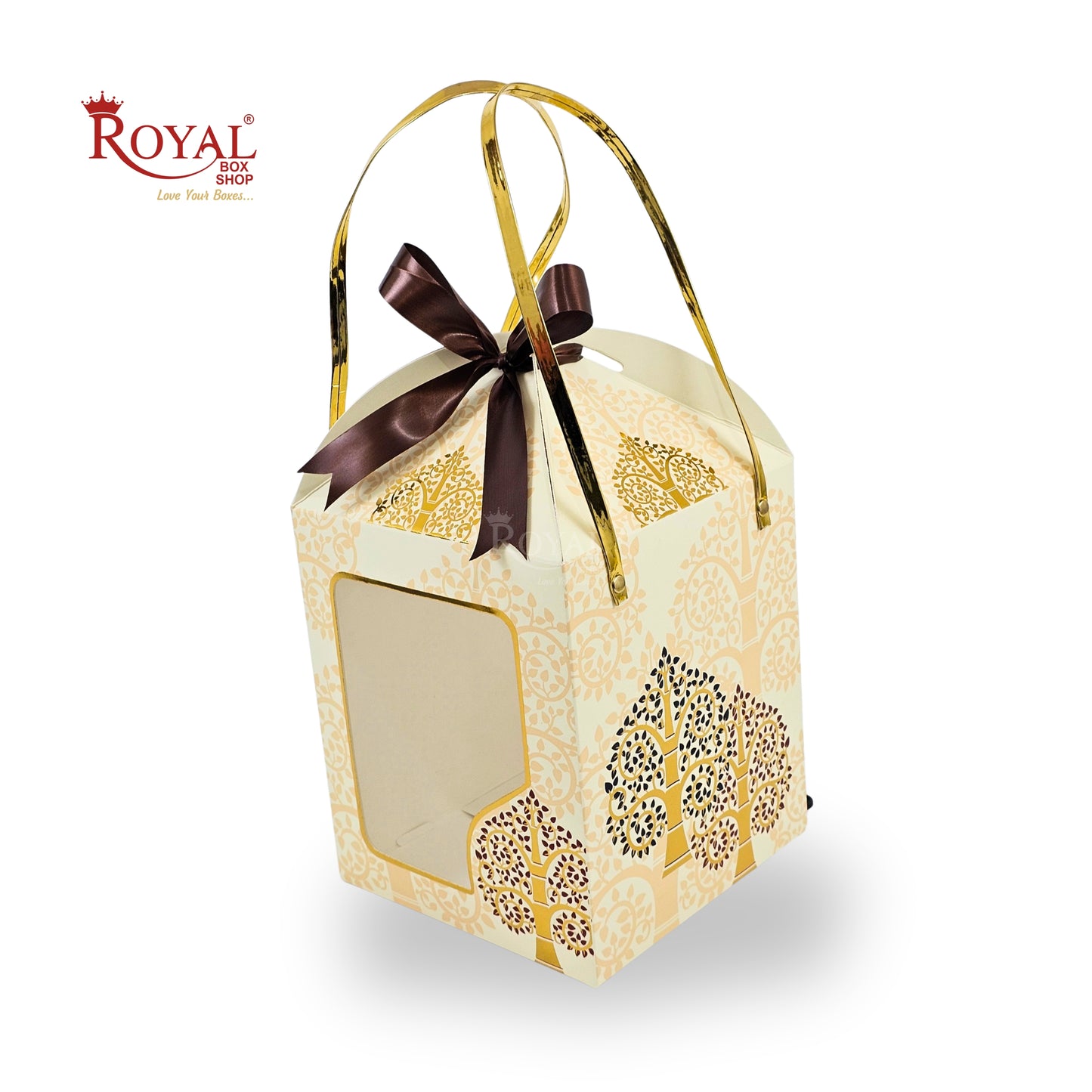 Premium Festive Gift Hamper Box I Hut Shape I RBF-01 D8 | 8.5x7.25x7.25 Inch | Traditional Tree Artwork