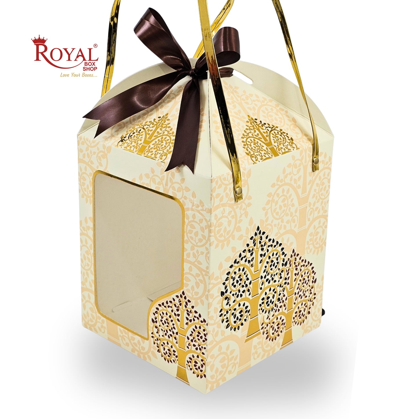 Premium Festive Gift Hamper Box I Hut Shape I RBF-01 D8 | 8.5x7.25x7.25 Inch | Traditional Tree Artwork