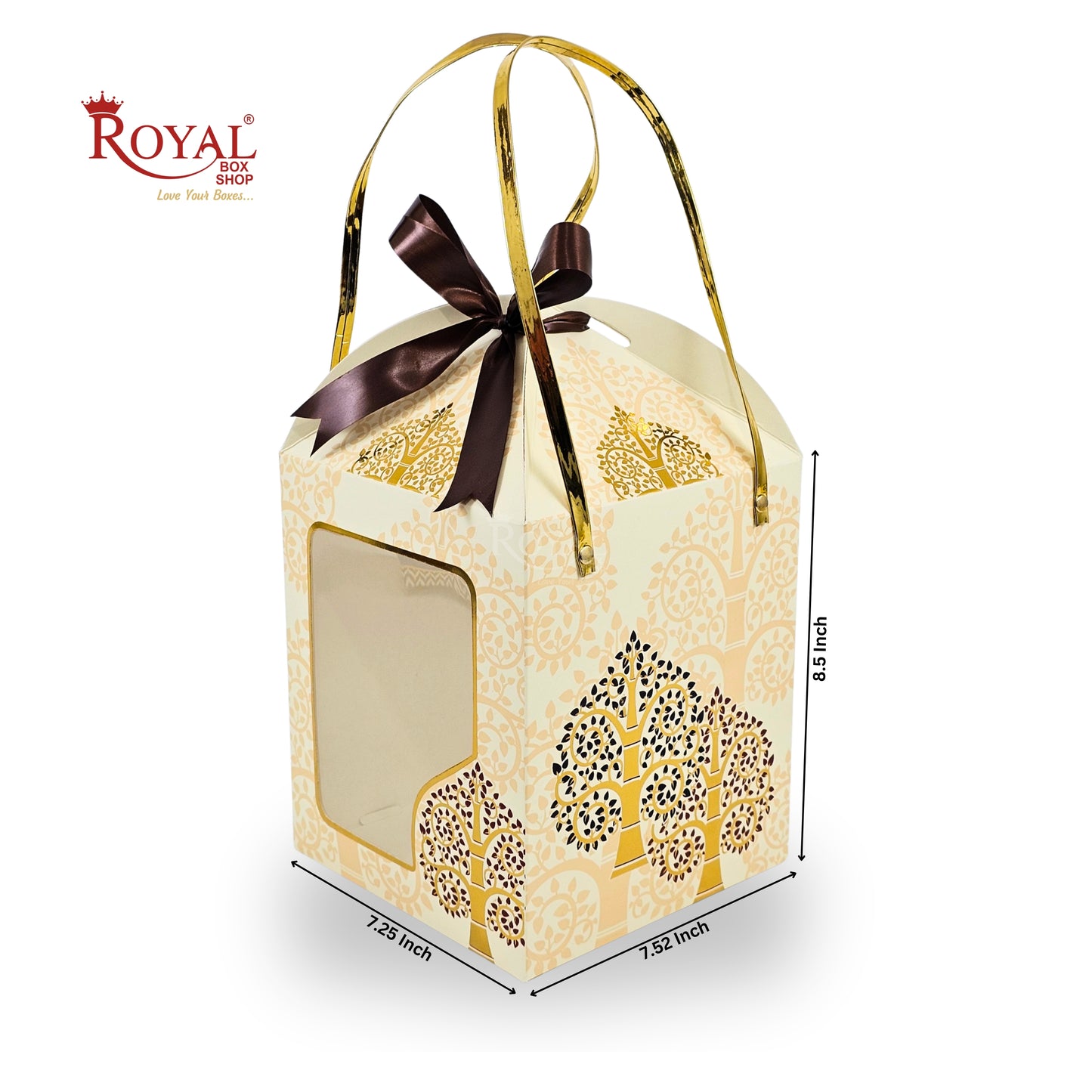 Premium Festive Gift Hamper Box I Hut Shape I RBF-01 D8 | 8.5x7.25x7.25 Inch | Traditional Tree Artwork