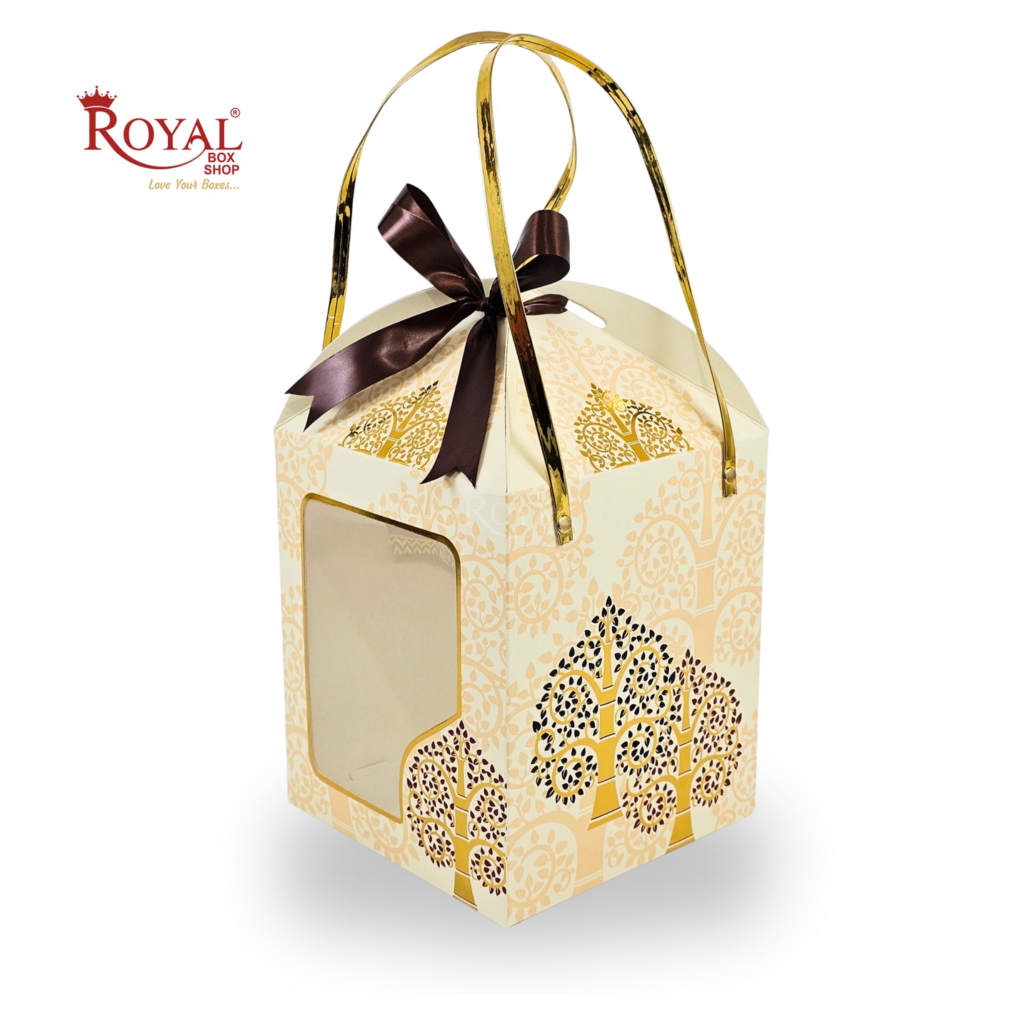 Premium Festive Gift Hamper Box I Hut Shape I RBF-01 D8 | 8.5x7.25x7.25 Inch | Traditional Tree Artwork