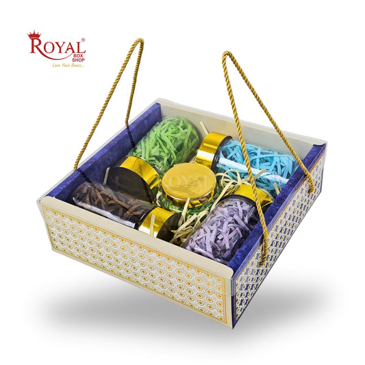 Premium Gift Hamper Bags with Transparent Lid | 10x10x3.5 inches | RBF-23 D1 | Blue | Wedding Party Gifts, Return favor Gifting