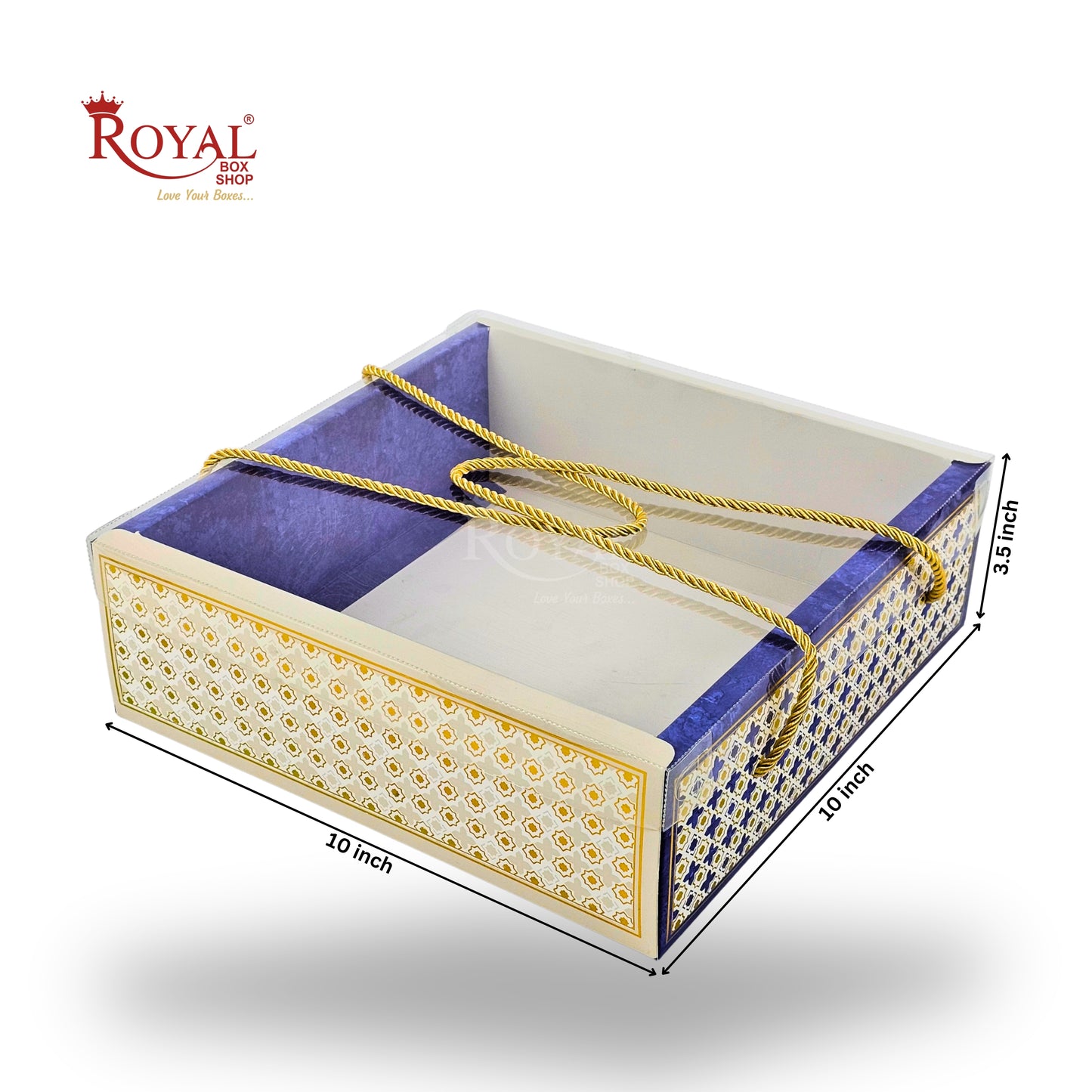 Premium Gift Hamper Bags with Transparent Lid | 10x10x3.5 inches | RBF-23 D1 | Blue | Wedding Party Gifts, Return favor Gifting
