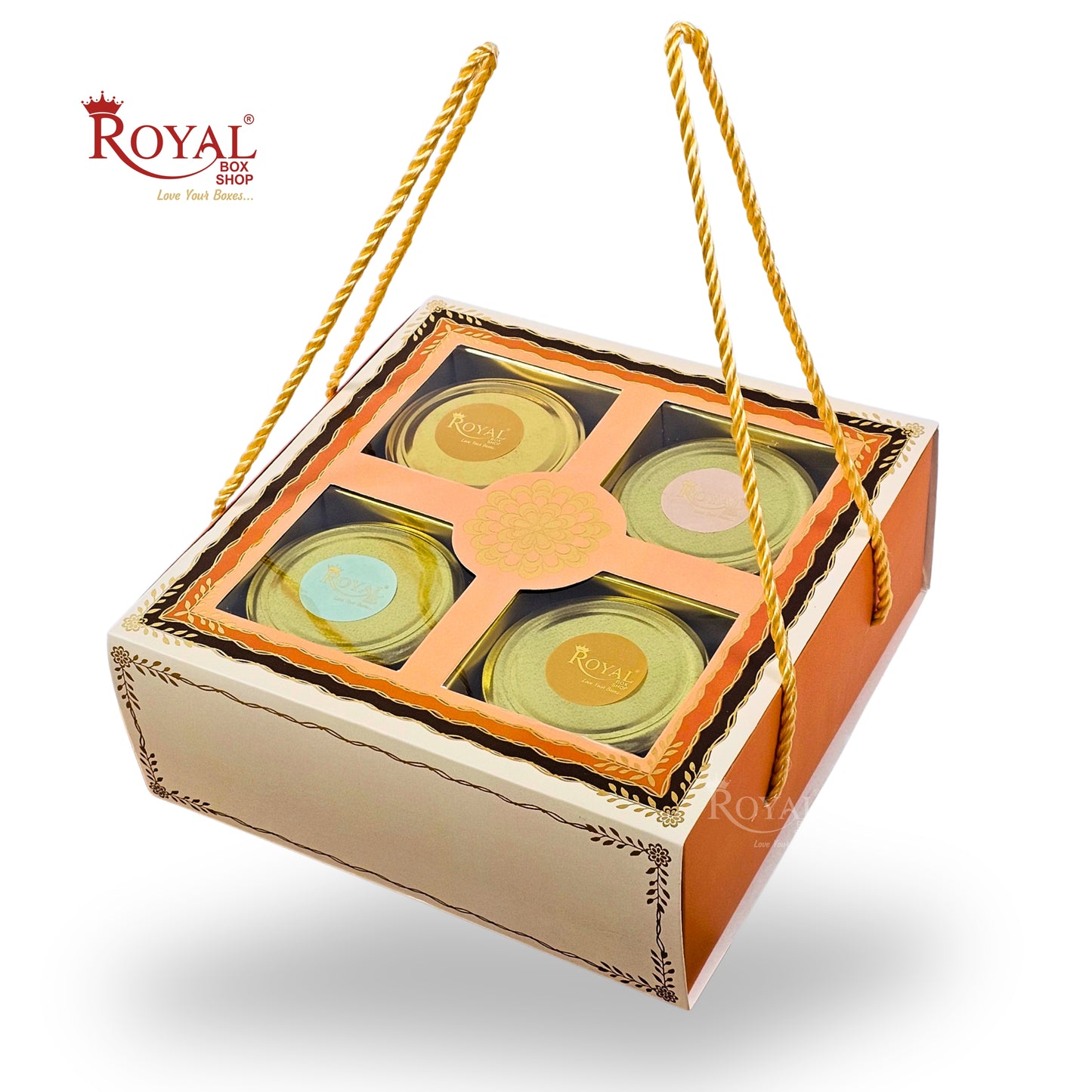 Royal Box Shop® Premium 4 Jar Square Dry Fruit Hamper Box I RBF-44 D2 I Packaging Only