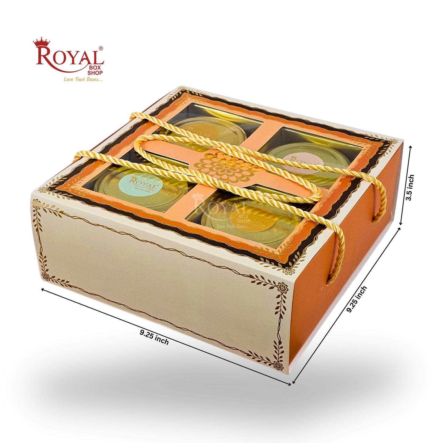 Royal Box Shop® Premium 4 Jar Square Dry Fruit Hamper Box I RBF-44 D2 I Packaging Only