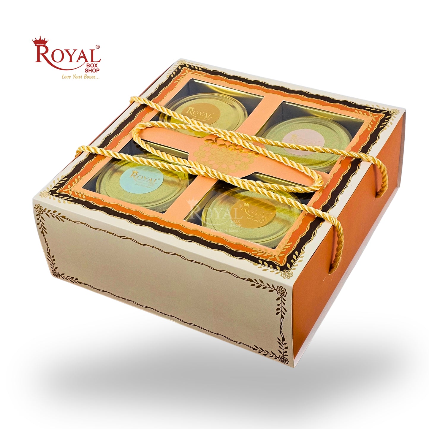 Royal Box Shop® Premium 4 Jar Square Dry Fruit Hamper Box I RBF-44 D2 I Packaging Only