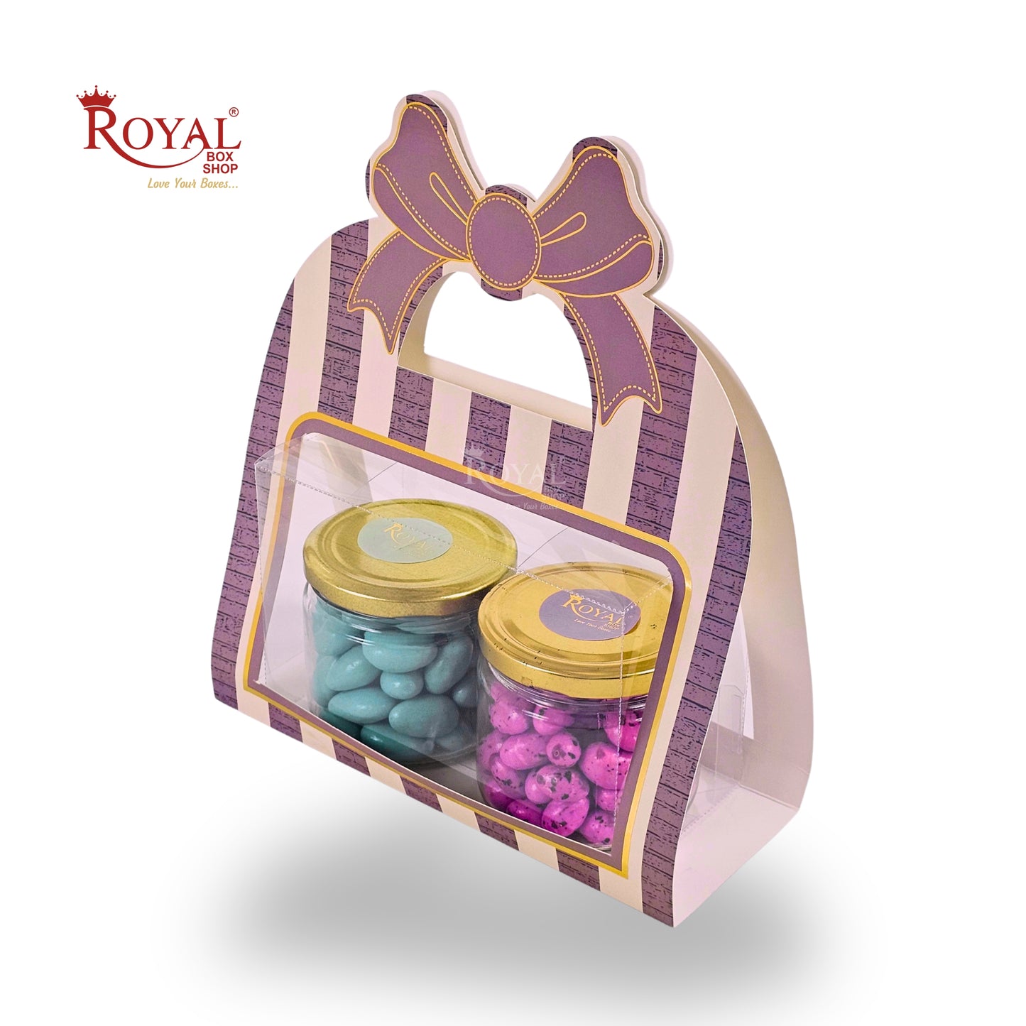 2 Jar Hamper Box With Bow Shape Handle | RBF-47 D1 | 7x4.5x3.25 Inch | Purple