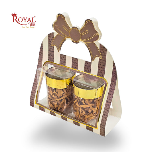 2 Jar Hamper Box With Bow Shape Handle | RBF-47 D3 | 7x4.5x3.25 Inch | Brown