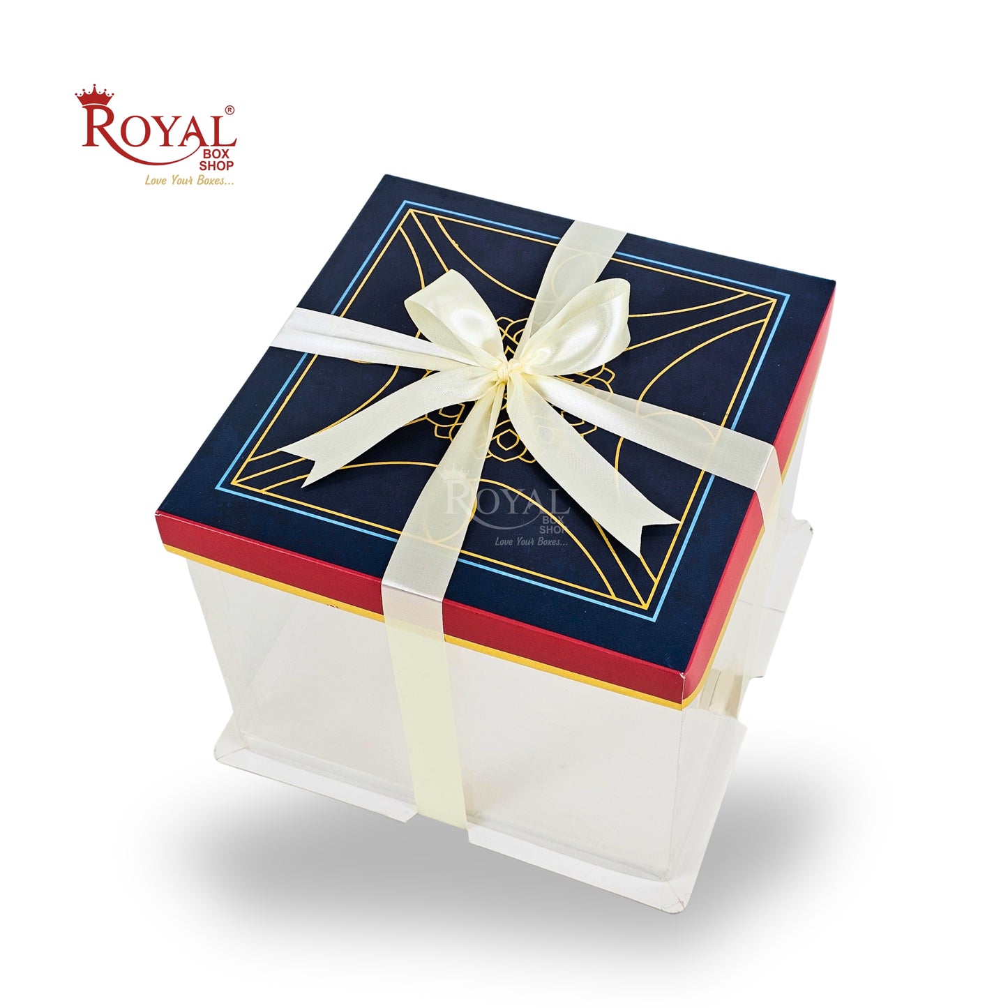Tall Transparent Square Box with Ribbon | RBF-60 D2 | 8x8x7 Inch | Perfect for Cakes & Gifts
