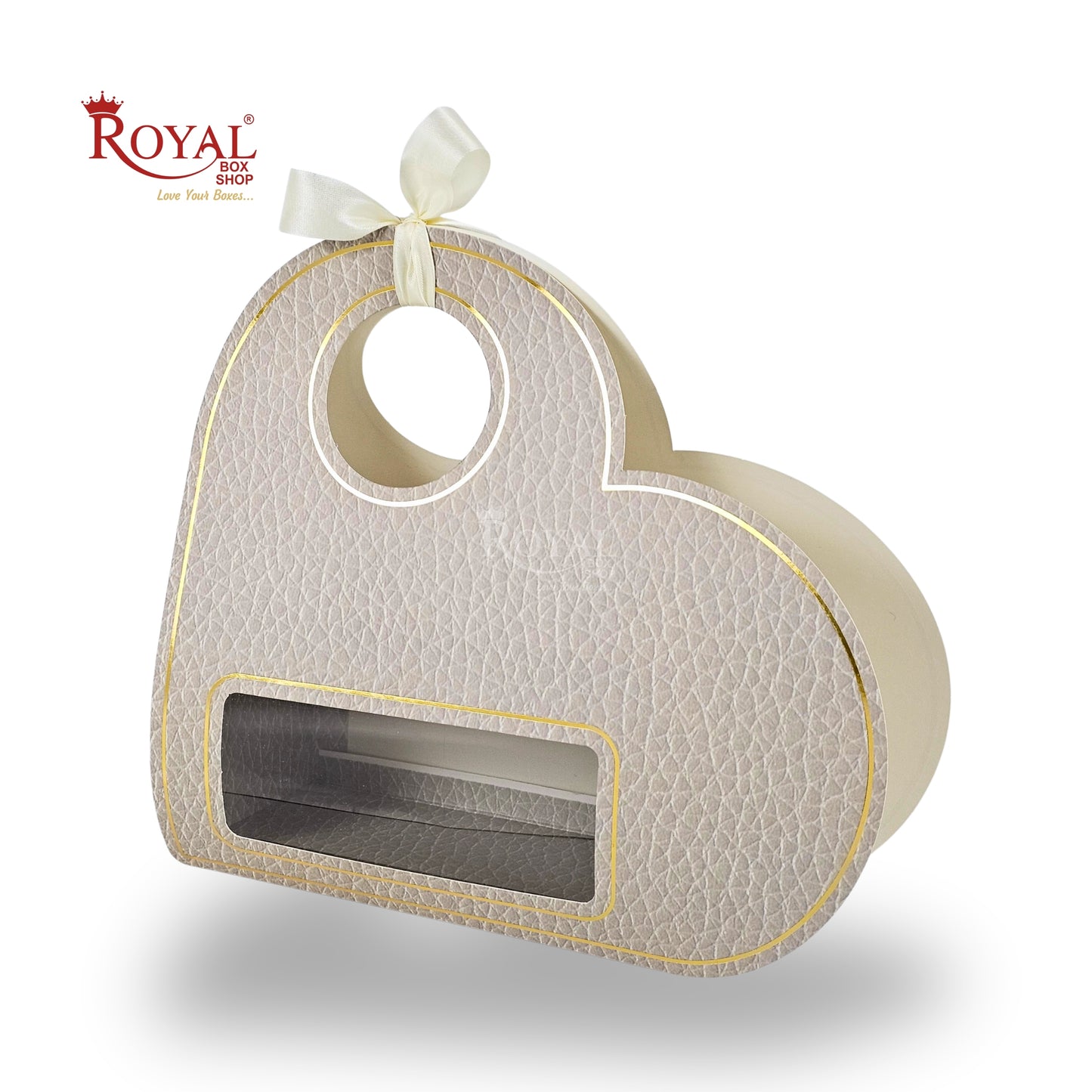 Royal Box Shop® Heart Shape Gift Hamper Bag With Handle | RBF-65 Ivory