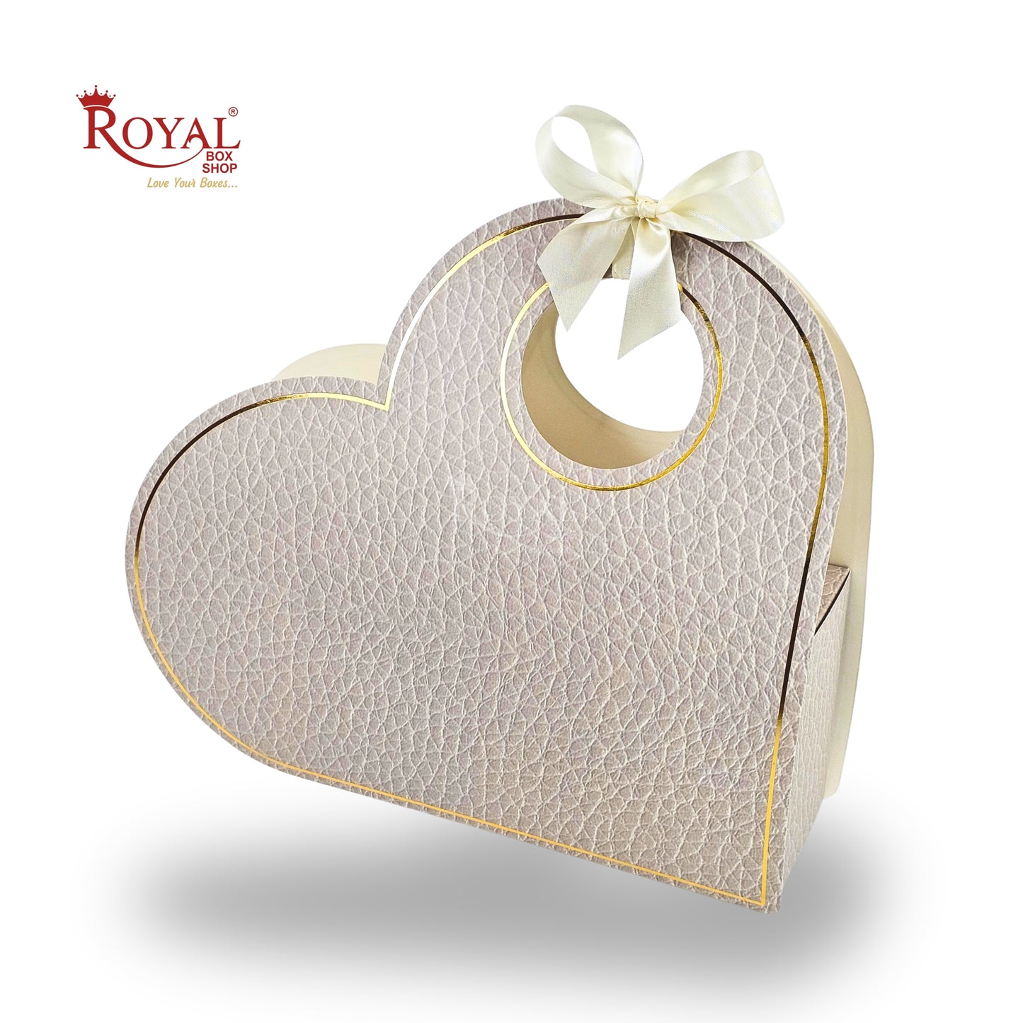Royal Box Shop® Heart Shape Gift Hamper Bag With Handle | RBF-65 Ivory