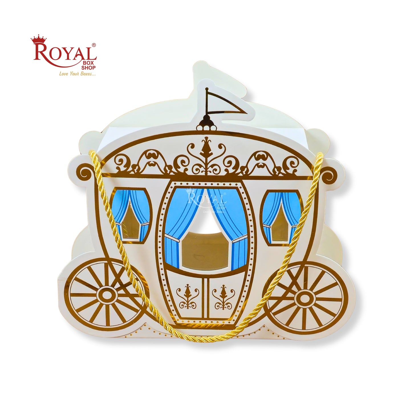 Baby Boy Themed Carriage Gift Box I RBF-39 I Blue with Gold Accents I Perfect for Birthdays & Baby Showers