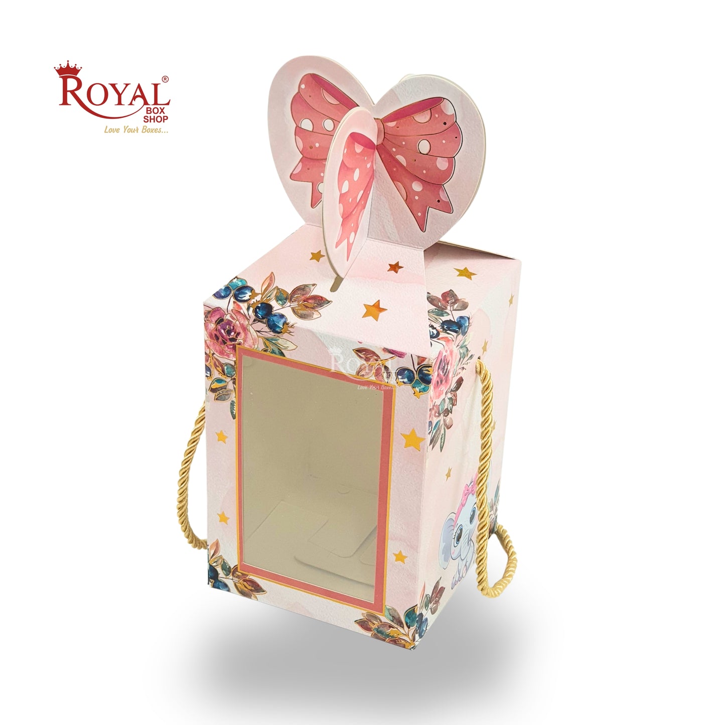 Gift Box Bow Shape | 4x4x6 Inch | RCF-02 D4 | Baby Pink Elephant Theme