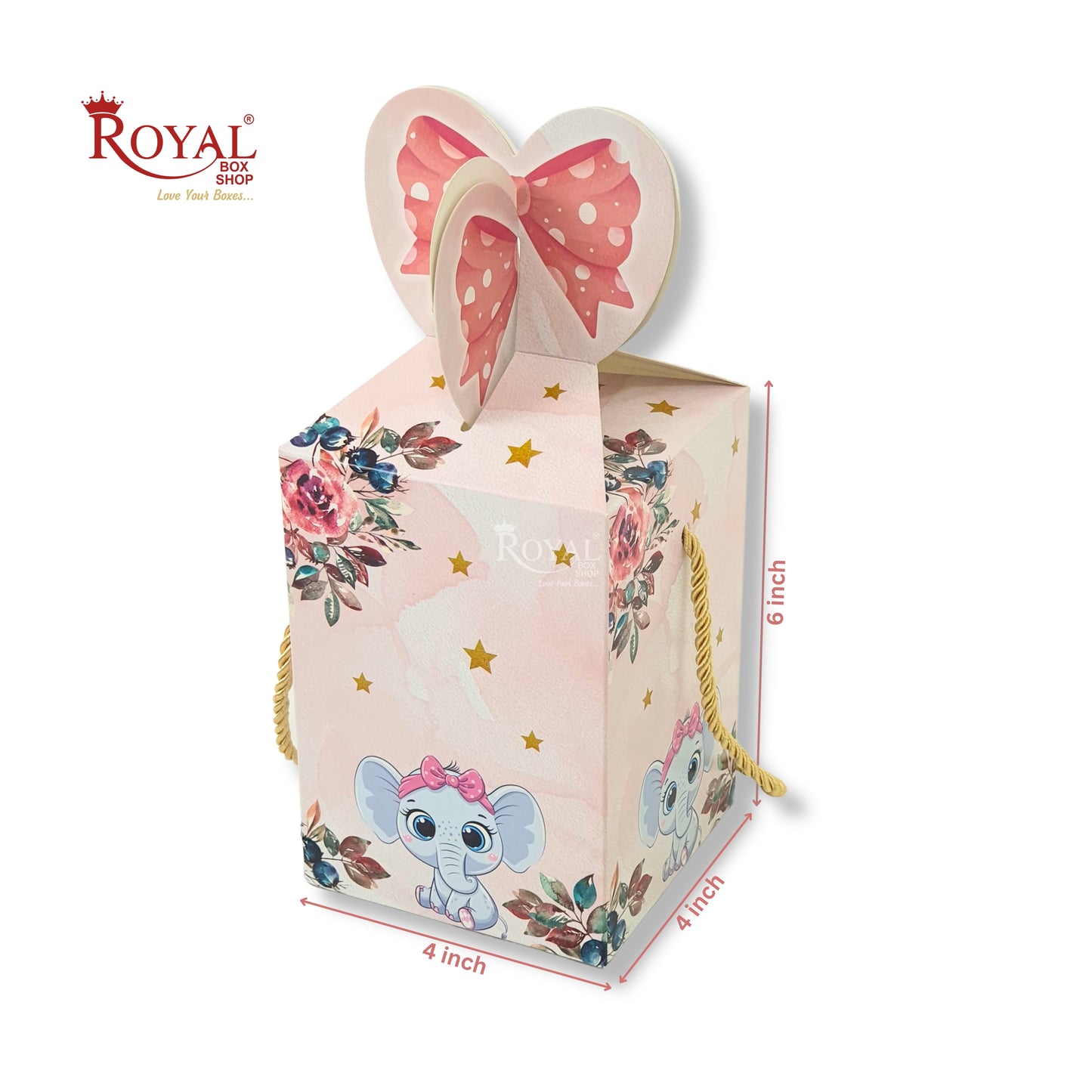 Gift Box Bow Shape | 4x4x6 Inch | RCF-02 D4 | Baby Pink Elephant Theme
