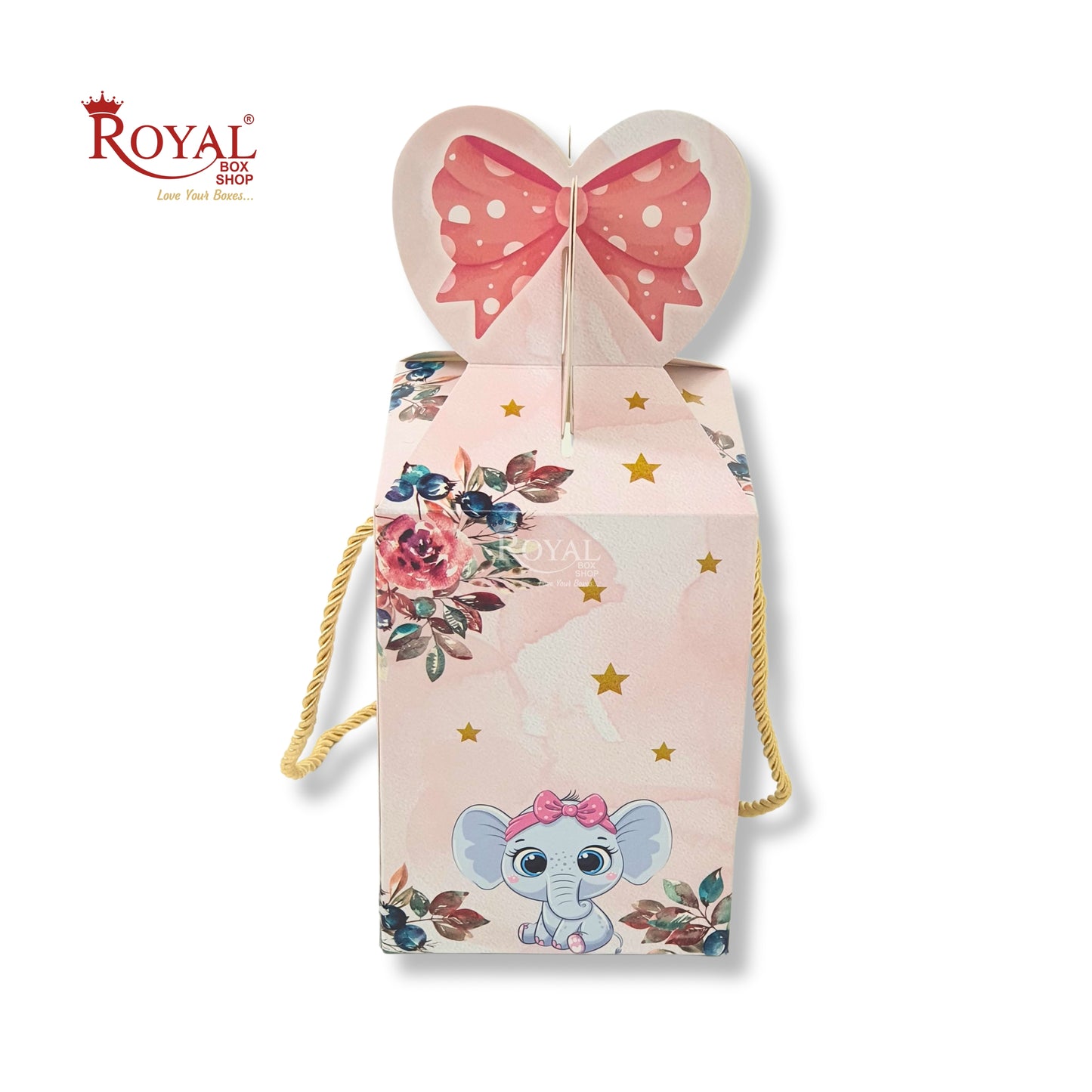 Gift Box Bow Shape | 4x4x6 Inch | RCF-02 D4 | Baby Pink Elephant Theme