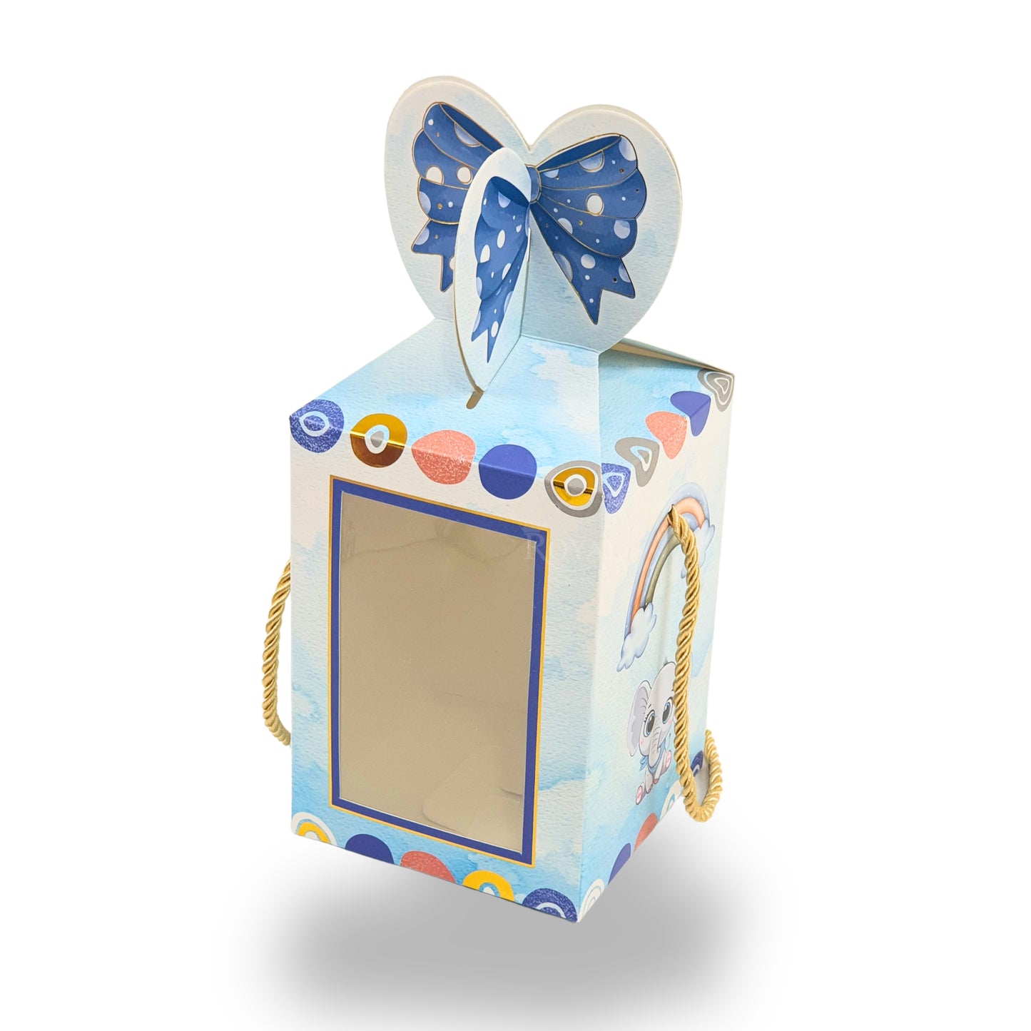 Gift Box Bow Shape | 4x4x6 Inch | RCF-02 D5 | Baby Blue Elephant Theme
