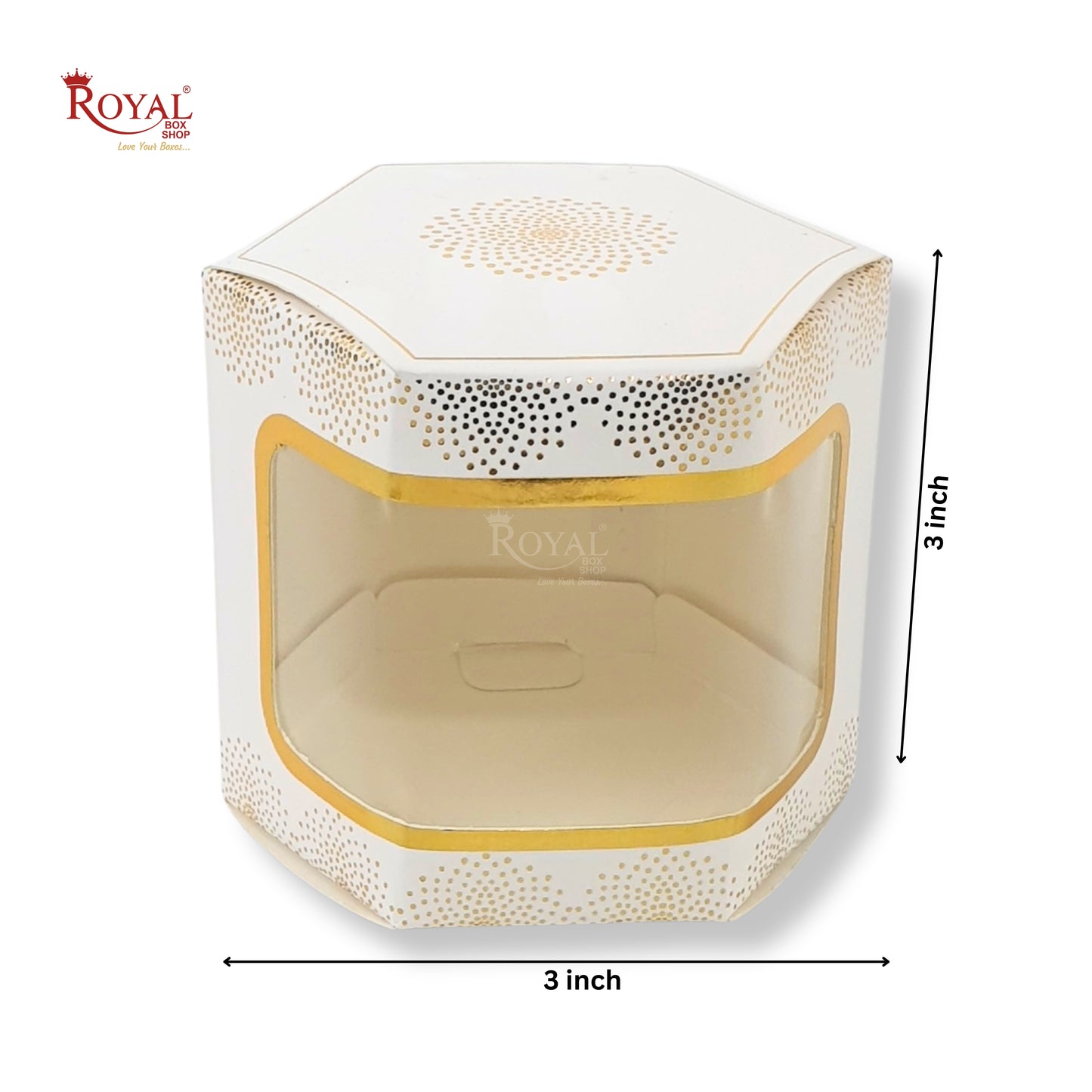 Cookies Box with Window I RCF-07 D1 White With Gold Dot Leafing I 3x3x3 inches