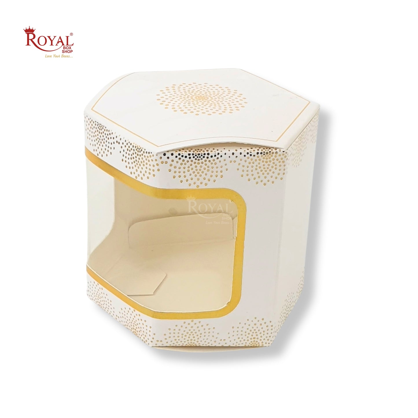 Cookies Box with Window I RCF-07 D1 White With Gold Dot Leafing I 3x3x3 inches