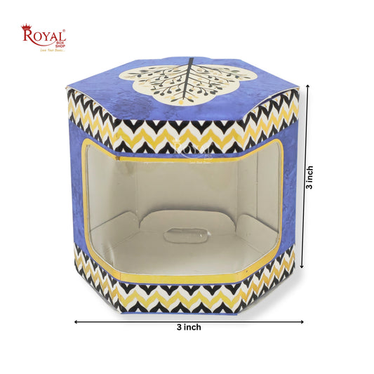 Cookies Box with Window I RCF-07 D2 I Blue With Golden Leafing I 3x3x3 inches