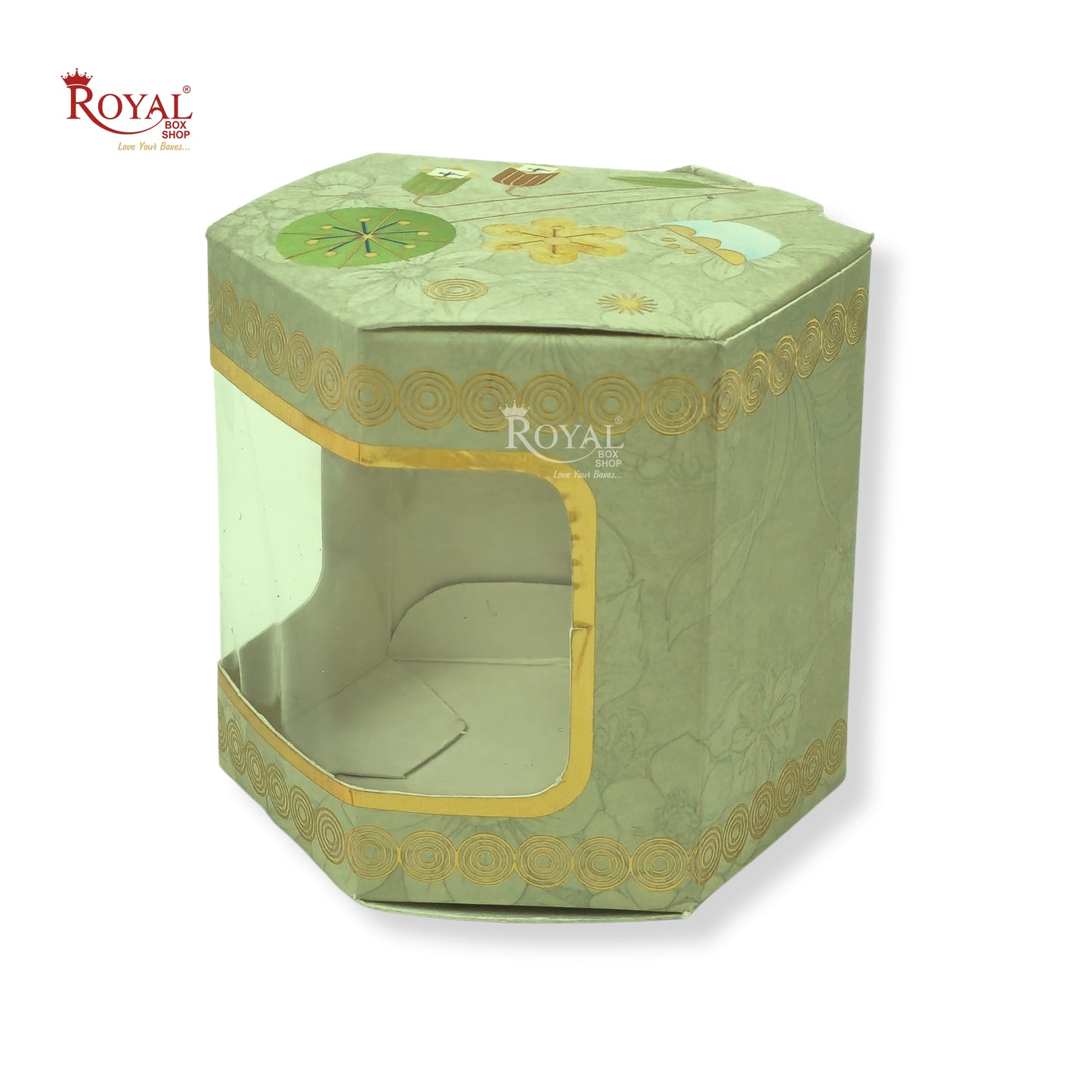 Cookies Box with Window I RCF-07 D3 I Green With Golden Leafing I 3x3x3 inches