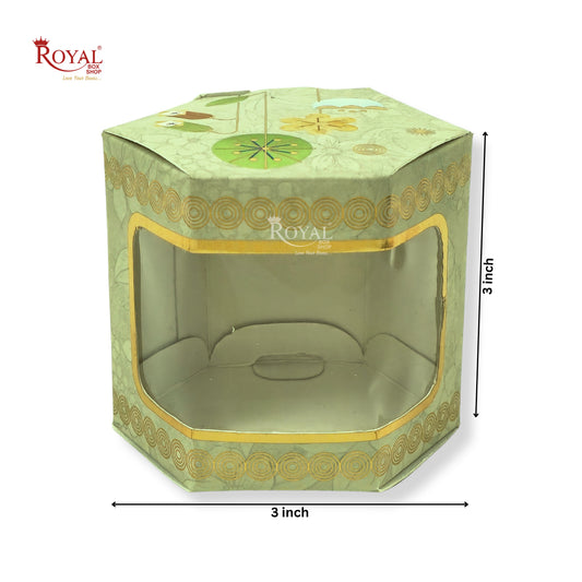 Cookies Box with Window I RCF-07 D3 I Green With Golden Leafing I 3x3x3 inches