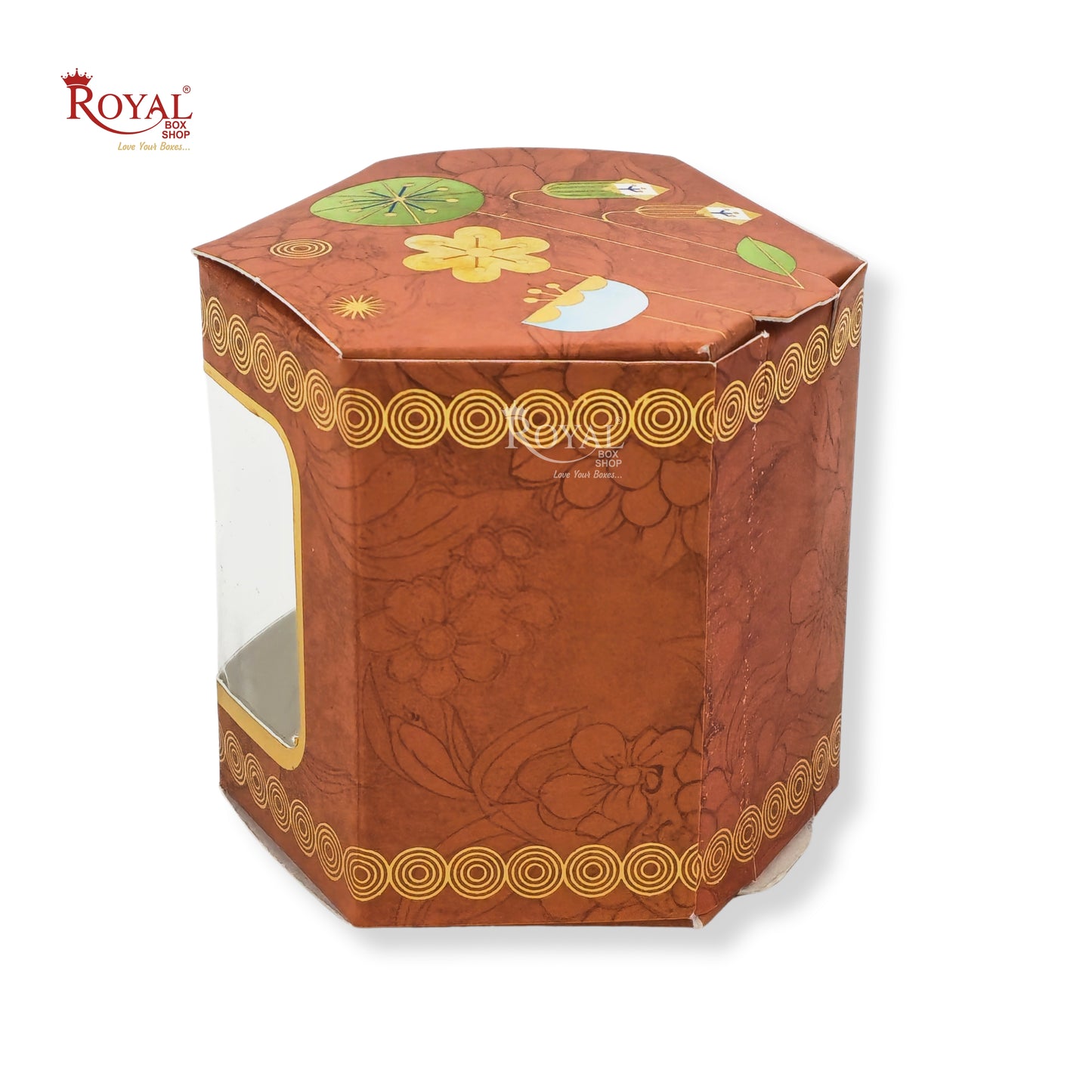 Cookies Box with Window I RCF-07 D3 I Brown With Golden Leafing I 3x3x3 inches