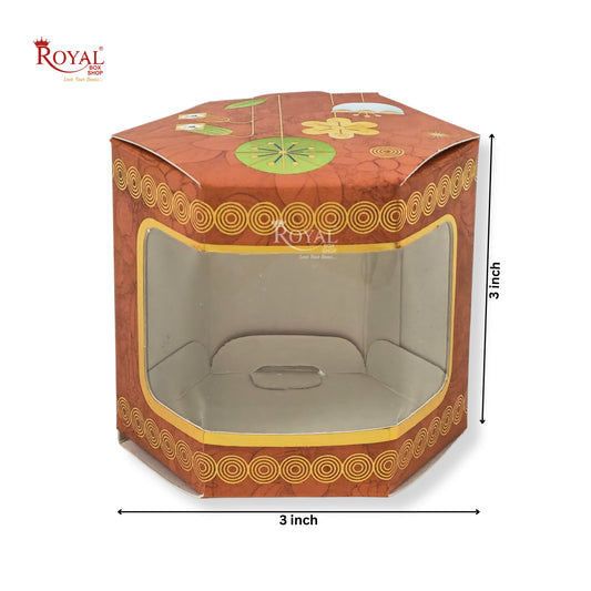 Cookies Box with Window I RCF-07 D3 I Brown With Golden Leafing I 3x3x3 inches