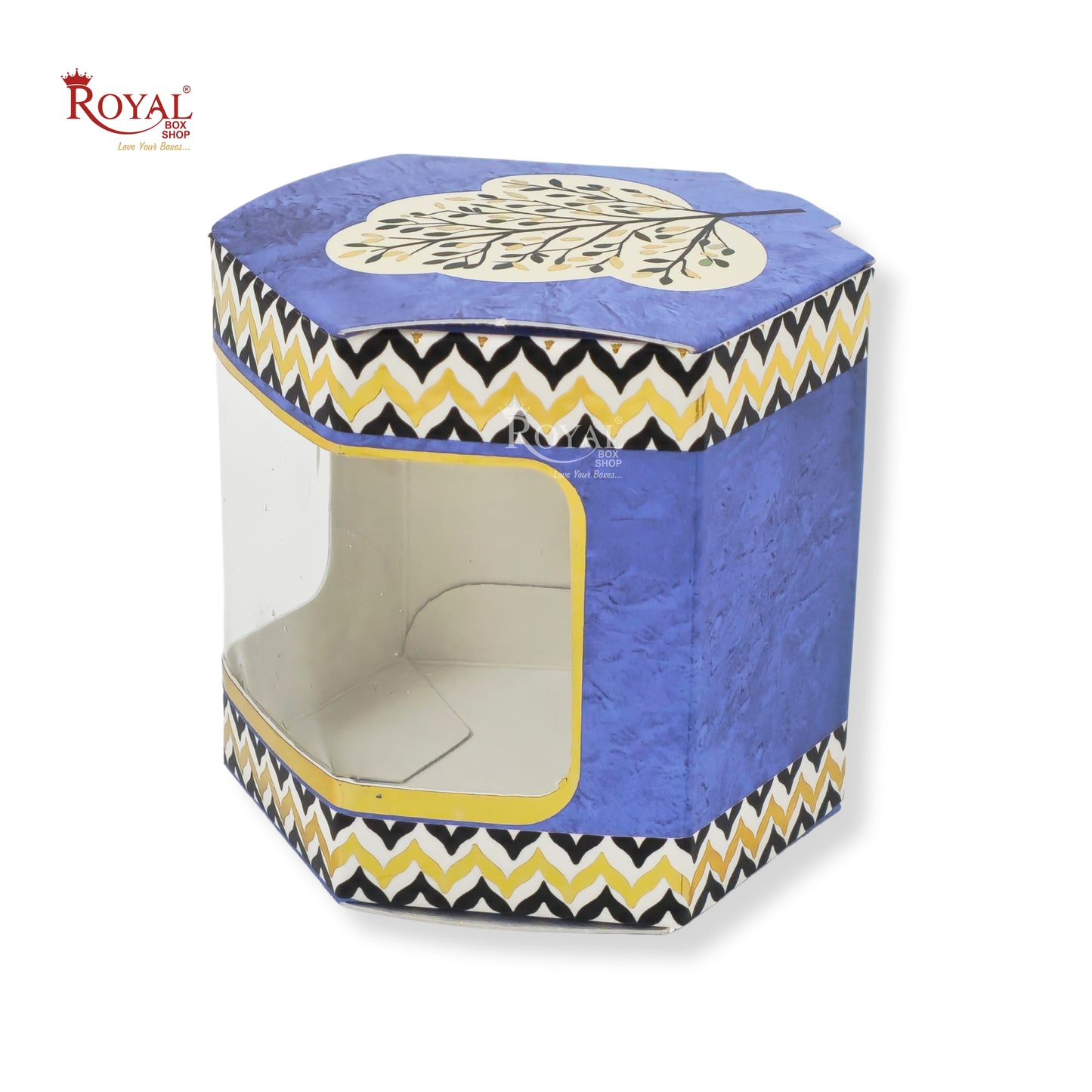 Cookies Box with Window I RCF-07 D2 I Blue With Golden Leafing I 3x3x3 inches