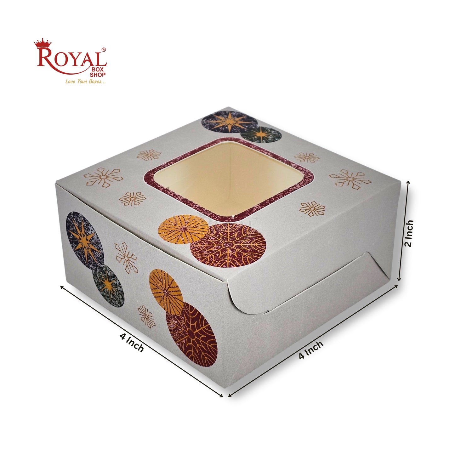 RoyalBoxShop® 4 Piece Laddu Box with Window I RCF-09 D1 I Grey Floral I 4x4x2 Inch
