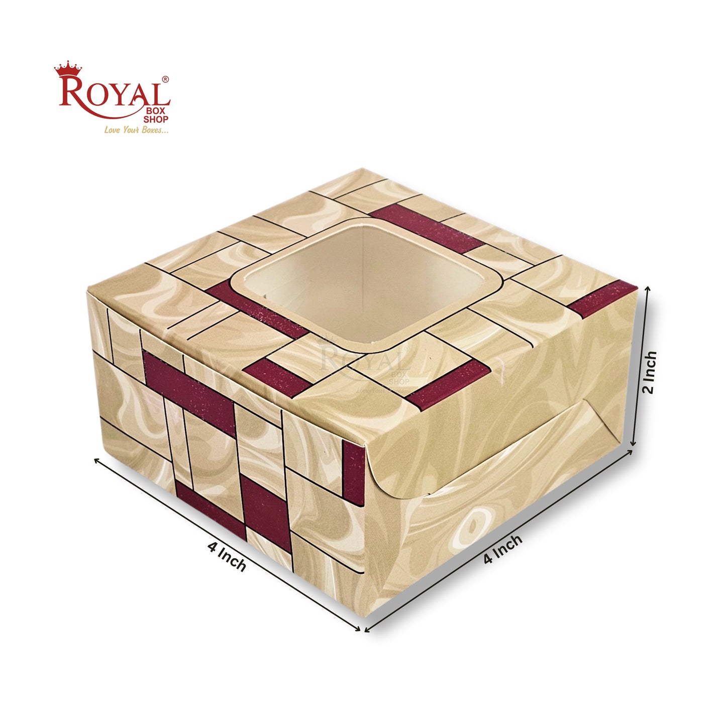 RoyalBoxShop® 4 Piece Laddu Box with Window I RCF-09 D4 I Cream I 4x4x2 Inch
