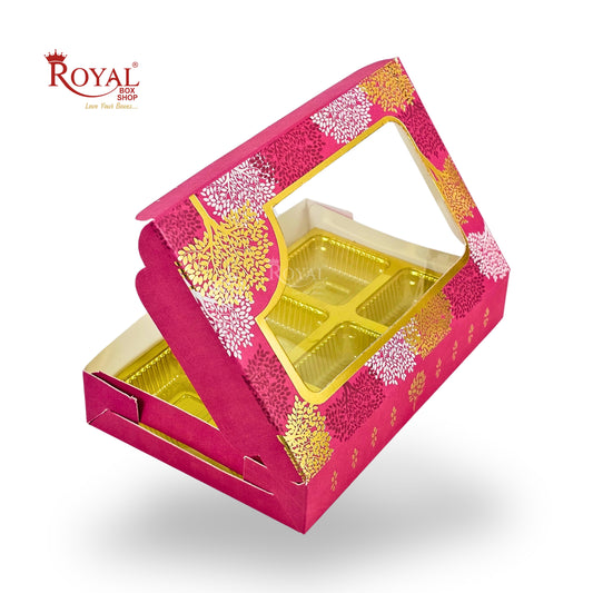 Premium 6 Cavity Chocolate Gift Box | RCH-06 | Festive Red with Golden Tray & Window