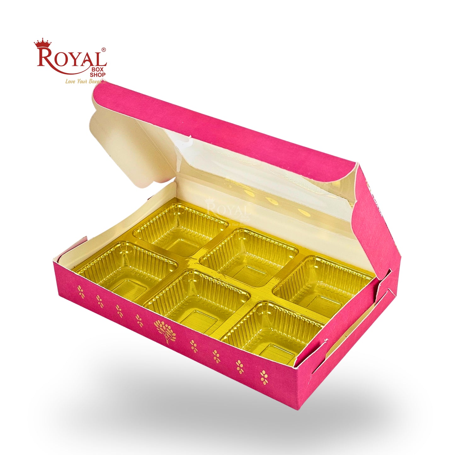 Premium 6 Cavity Chocolate Gift Box | RCH-06 | Festive Red with Golden Tray & Window