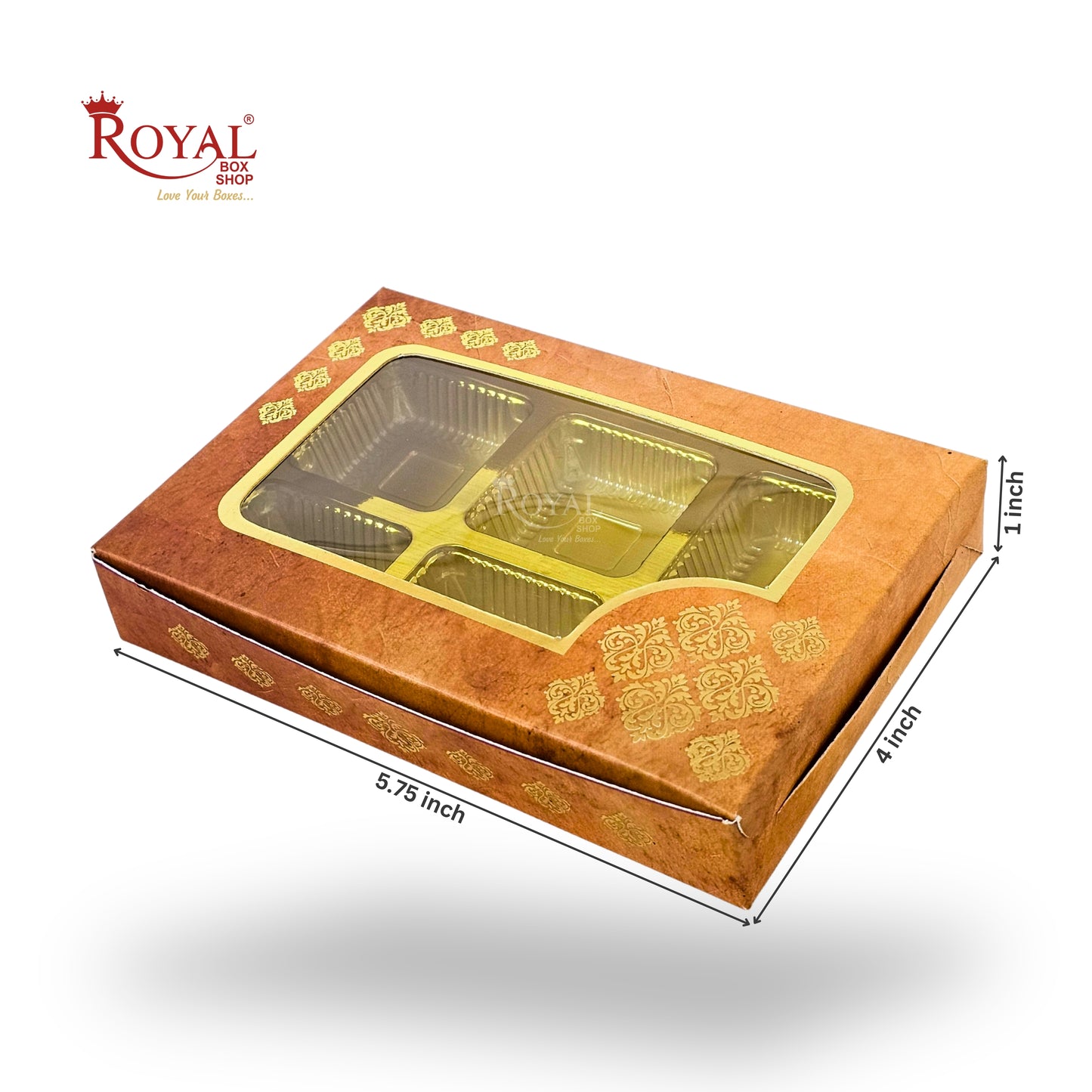 Premium 6 Cavity Chocolate Gift Box | RCH-06 | Festive Yellow with Golden Tray & Window