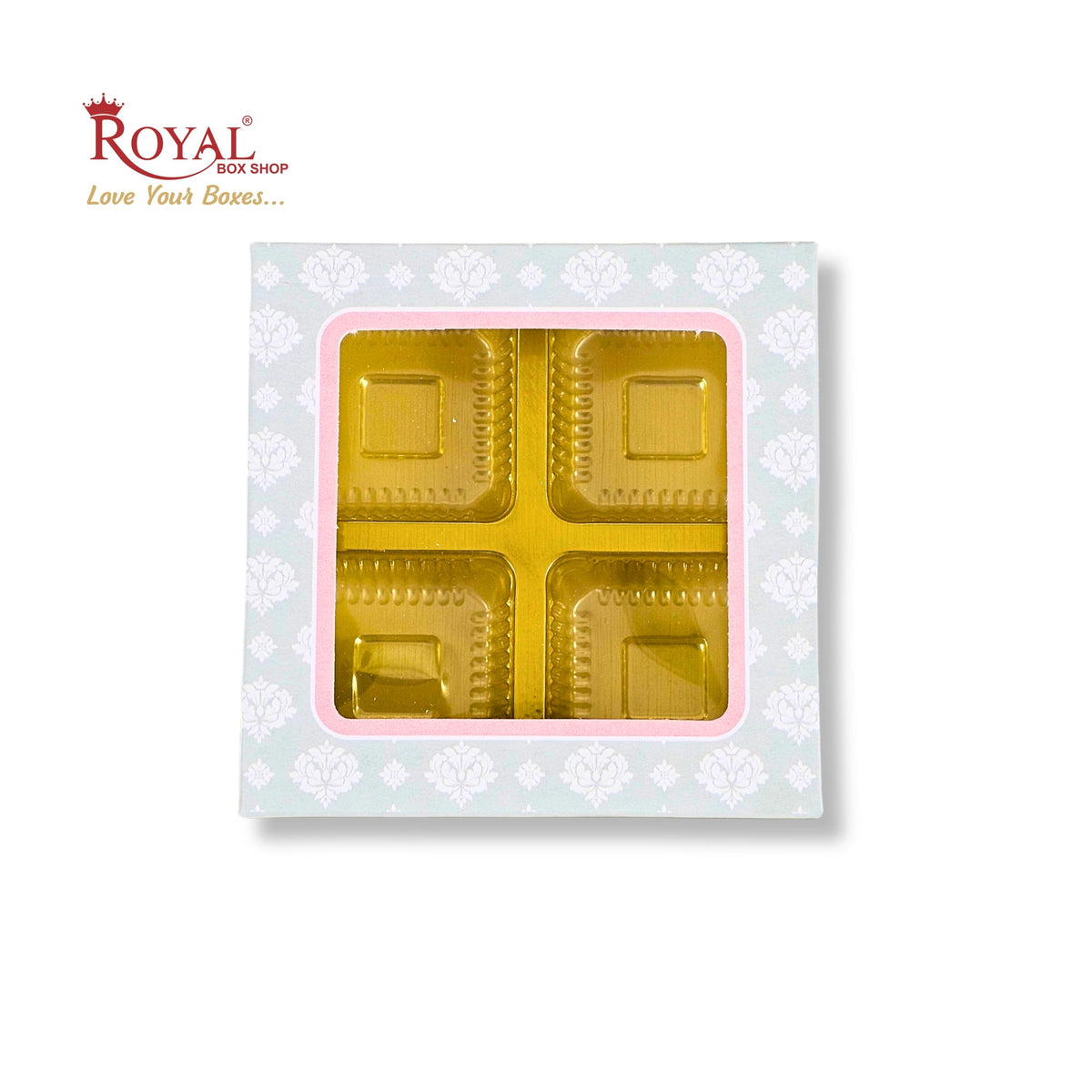 4 Cavity Chocolate Boxes with Window I 3.75 x 3.75 x 1 inches I Green Flower
