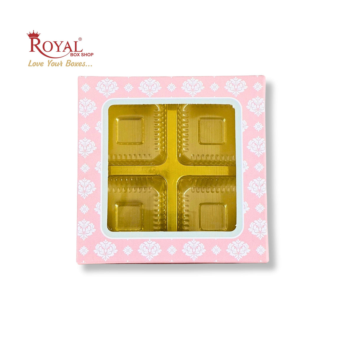 4 Cavity Chocolate Boxes with Window I 3.75 x 3.75 x 1 inches I Baby Pink Flower