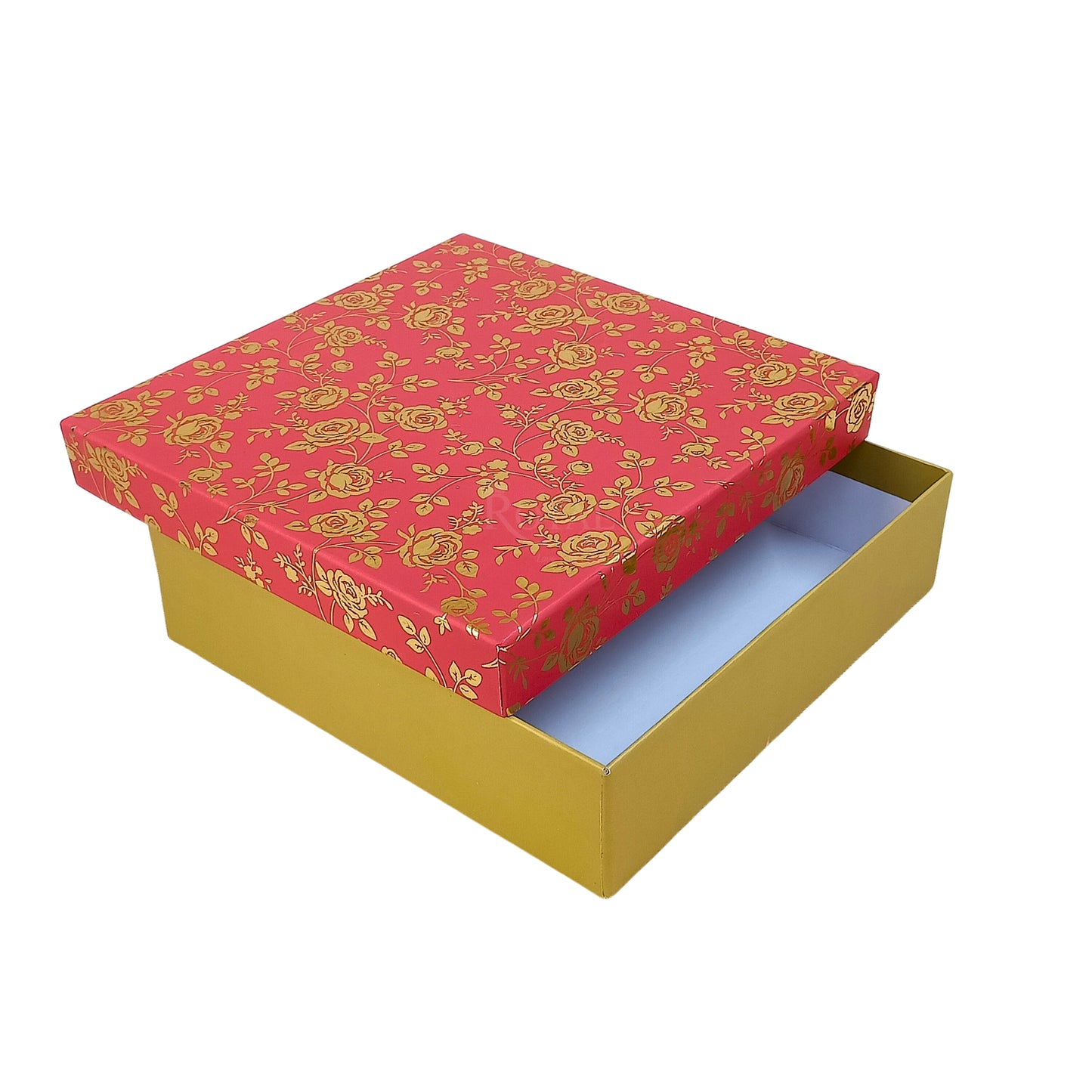Rigid Hamper Boxes I 8"x8"x2" Inches I Red Color Golden Flower Foiling I Set Up Boxes