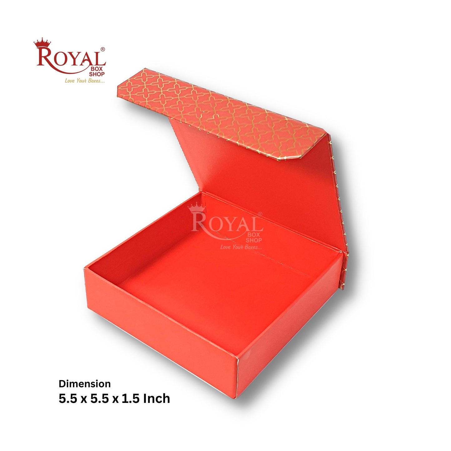 Rigid Chocolate Boxes 9 Cavity With Magnetic Flap I Red with Gold Foiling I 5.5 X 5.5 X 1.5 Inch Royal Box Shop