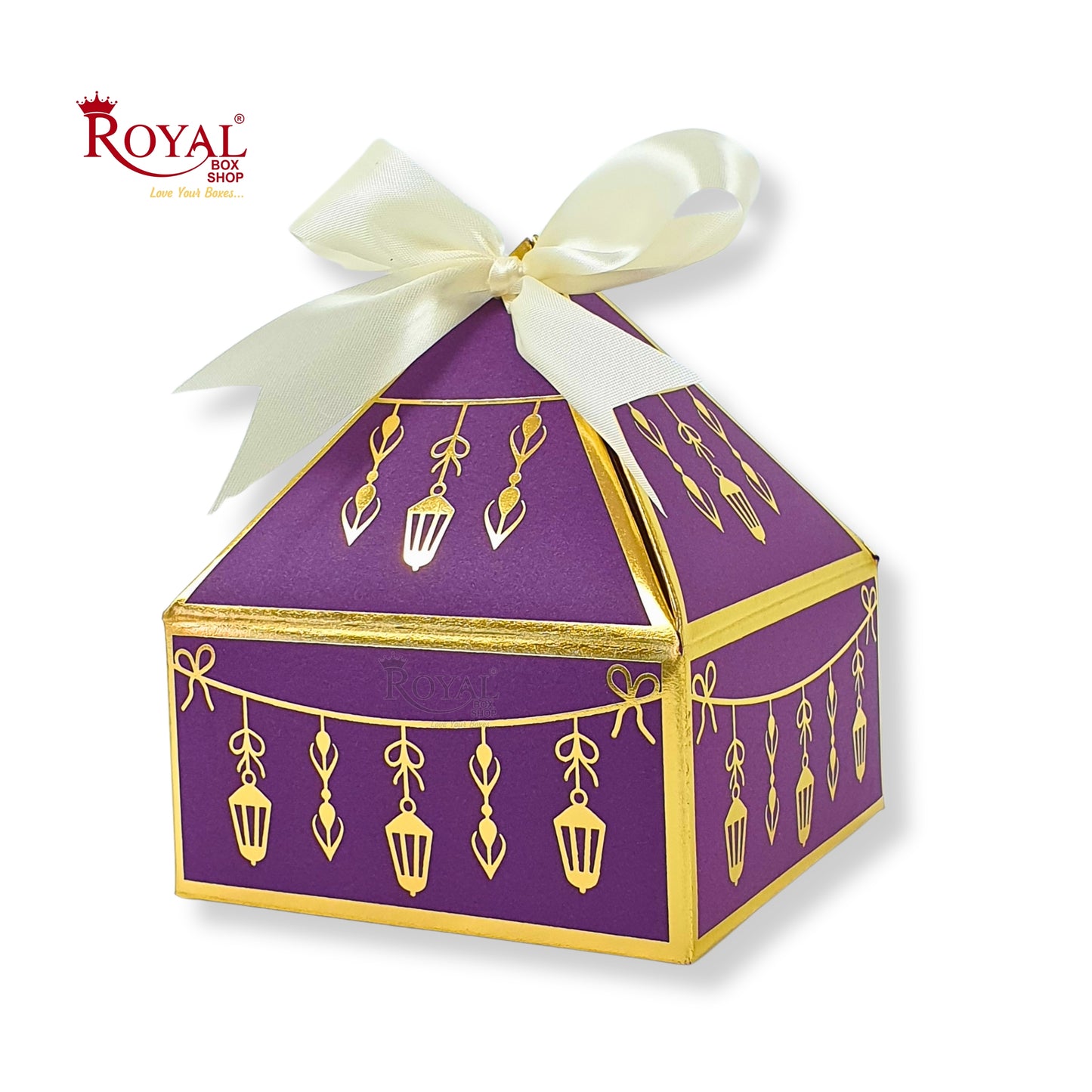Royal Diamond Gift Box I Purple with Gold Bells Print I 4x4x2 Inch I Perfect for Sweets, Party Favors, & Hampers Royal Box Shop