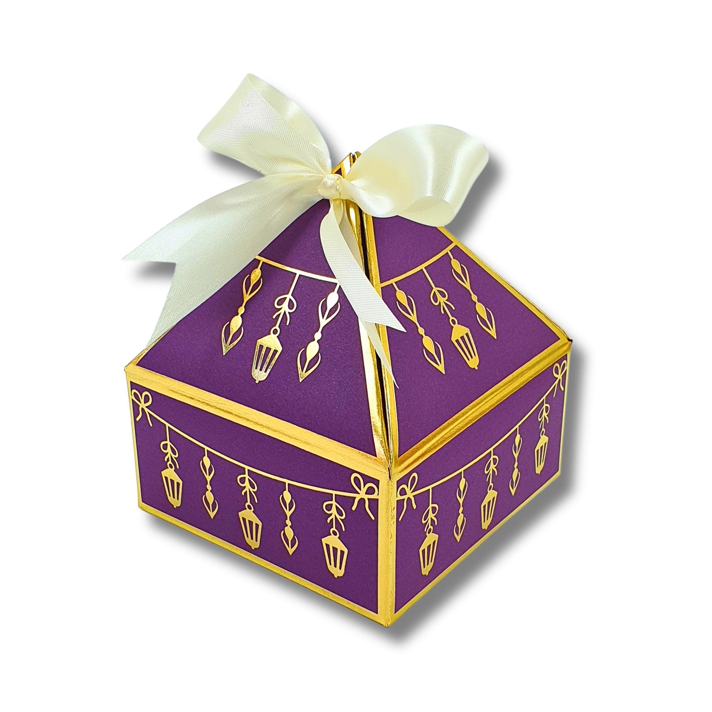Royal Diamond Gift Box I Purple with Gold Bells Print I 4x4x2 Inch I Perfect for Sweets, Party Favors, & Hampers Royal Box Shop