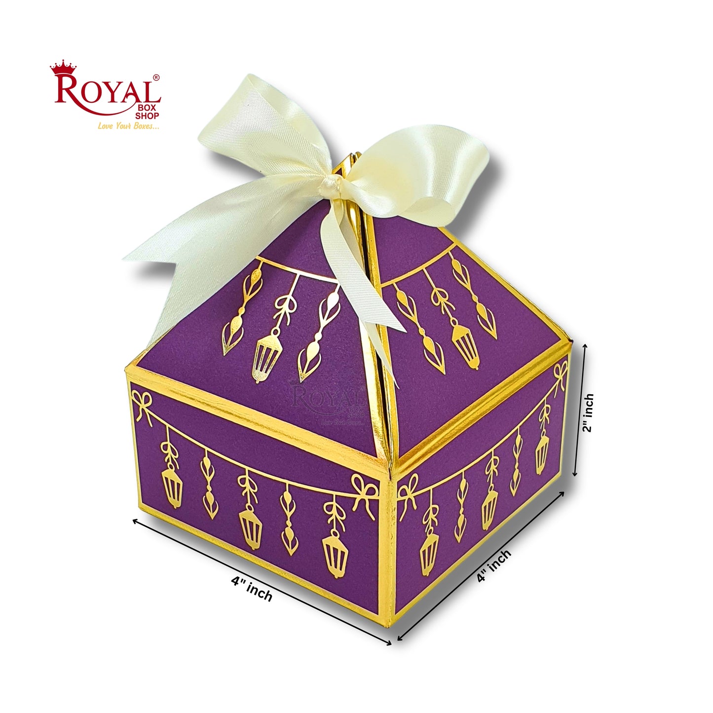Royal Diamond Gift Box I Purple with Gold Bells Print I 4x4x2 Inch I Perfect for Sweets, Party Favors, & Hampers Royal Box Shop