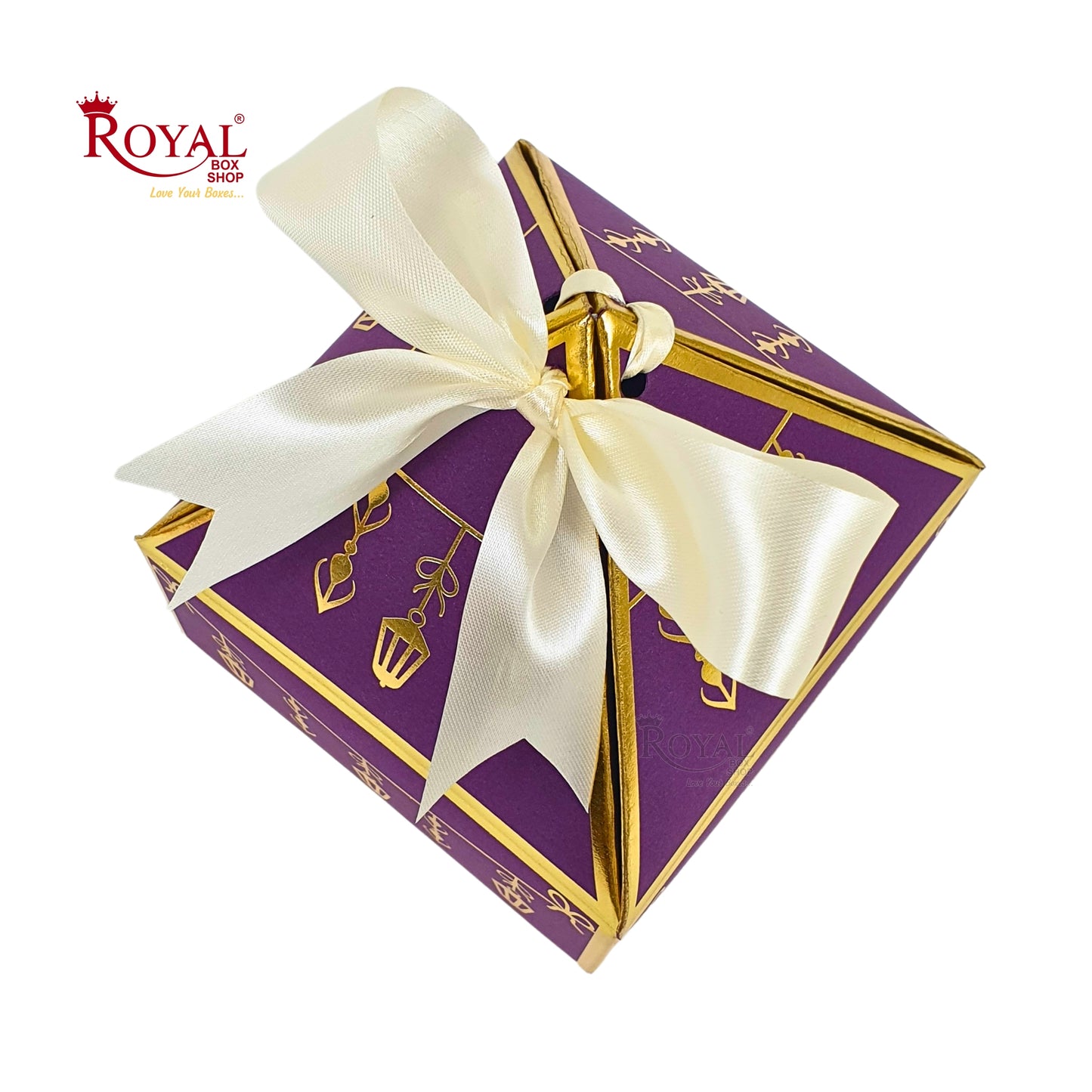 Royal Diamond Gift Box I Purple with Gold Bells Print I 4x4x2 Inch I Perfect for Sweets, Party Favors, & Hampers Royal Box Shop