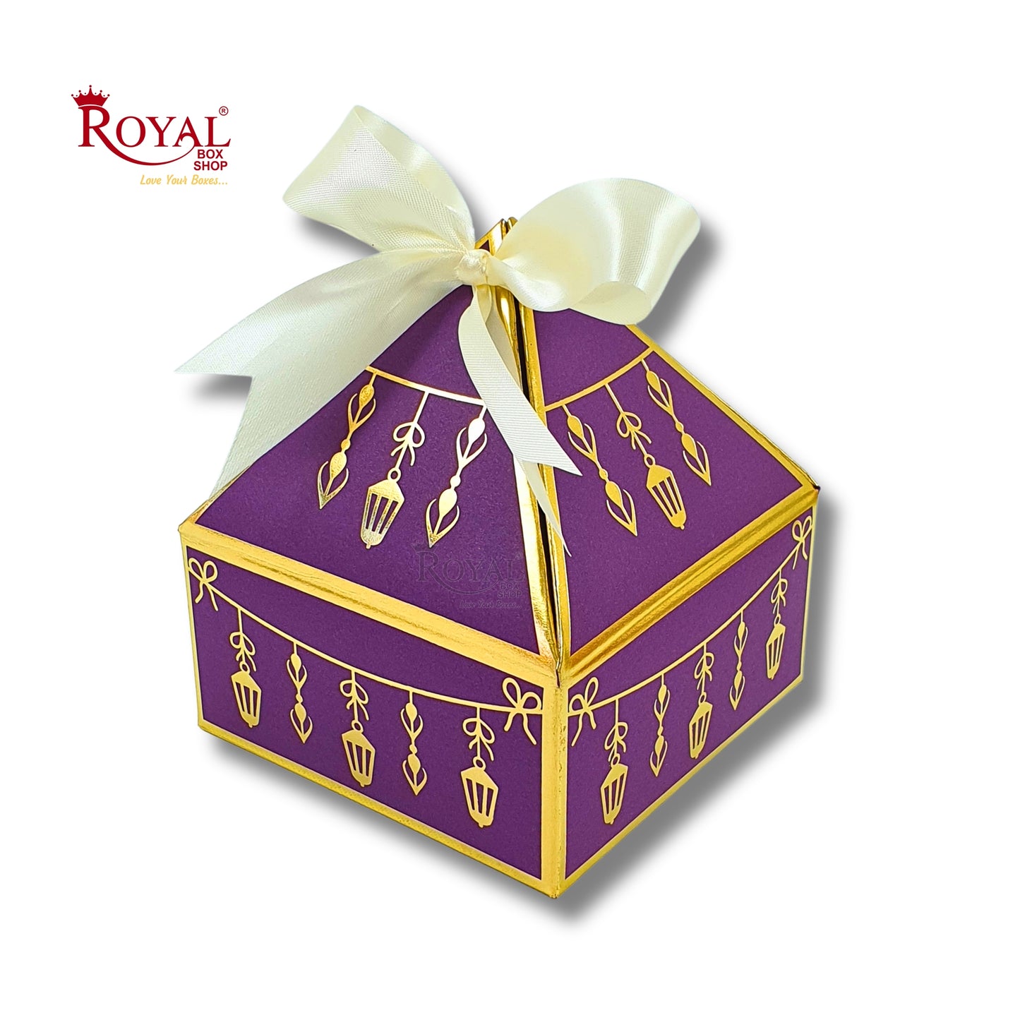 Royal Diamond Gift Box I Purple with Gold Bells Print I 4x4x2 Inch I Perfect for Sweets, Party Favors, & Hampers Royal Box Shop