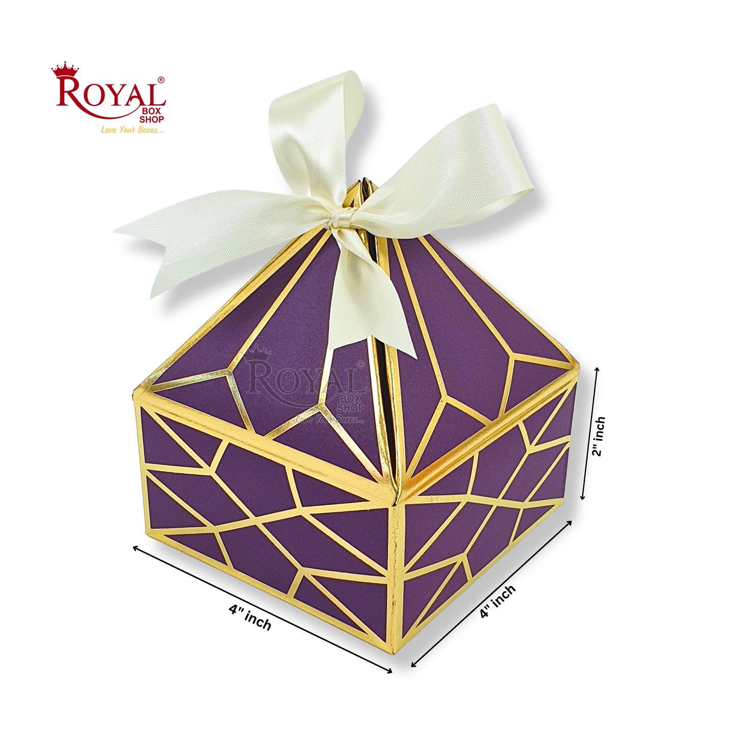 Royal Diamond Gift Box I Purple with Gold Print I 4x4x2 Inch I Perfect for Sweets, Party Favors, & Hampers Royal Box Shop